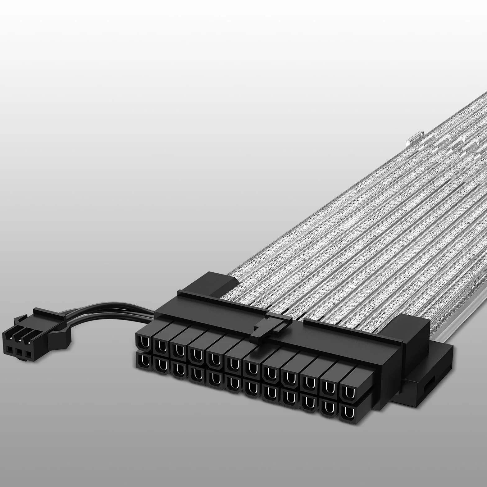 J&D Cavo Alimentatore RGB 24 Pin, Design a Nastro in Fibra Ottica con 24 LED, Cavo di Prolunga RGB Resistente per Connettore ARGB 5V 3 Pin, Cavo Intrecciato in Filo di Alluminio Bianco, 24,5 cm