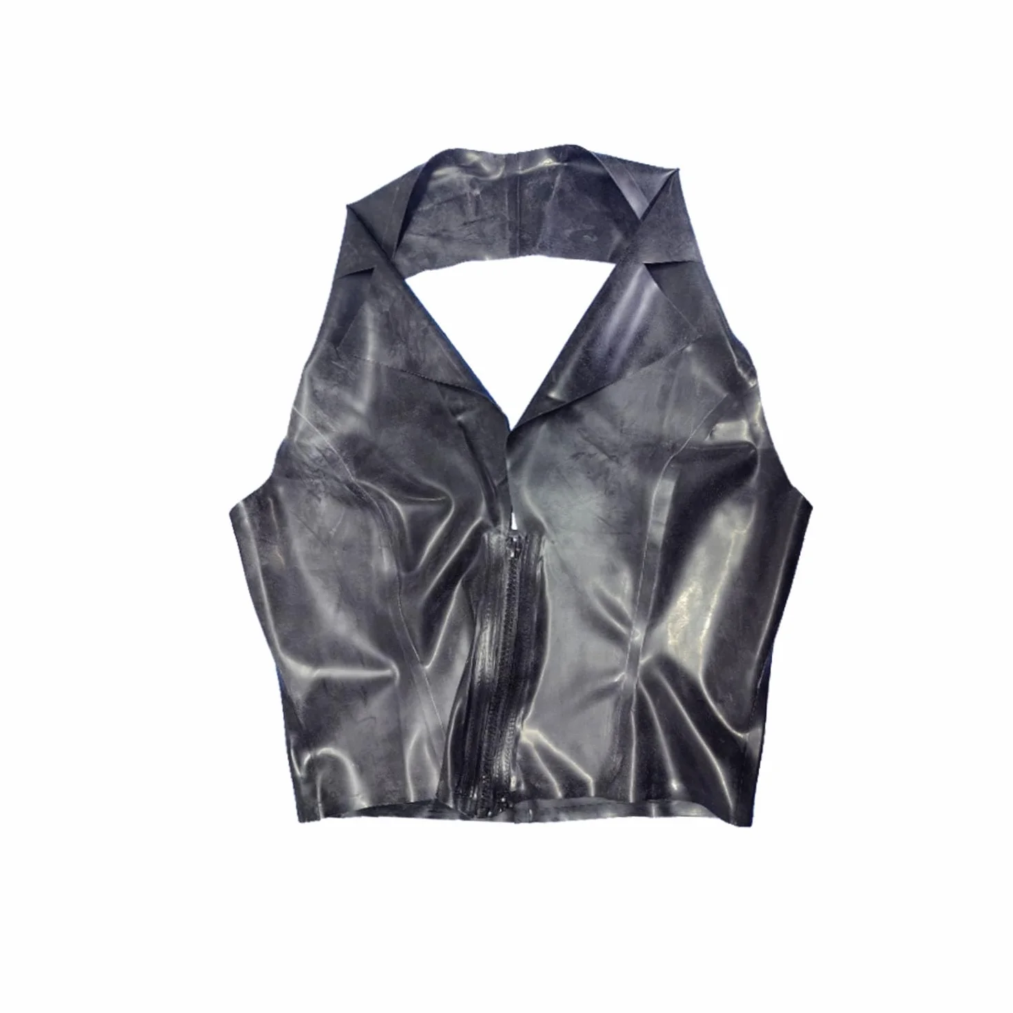 Gilet in Lattice Gomma con Collo All'americana per Donna Canotta Senza Maniche Cerniera Frontale
