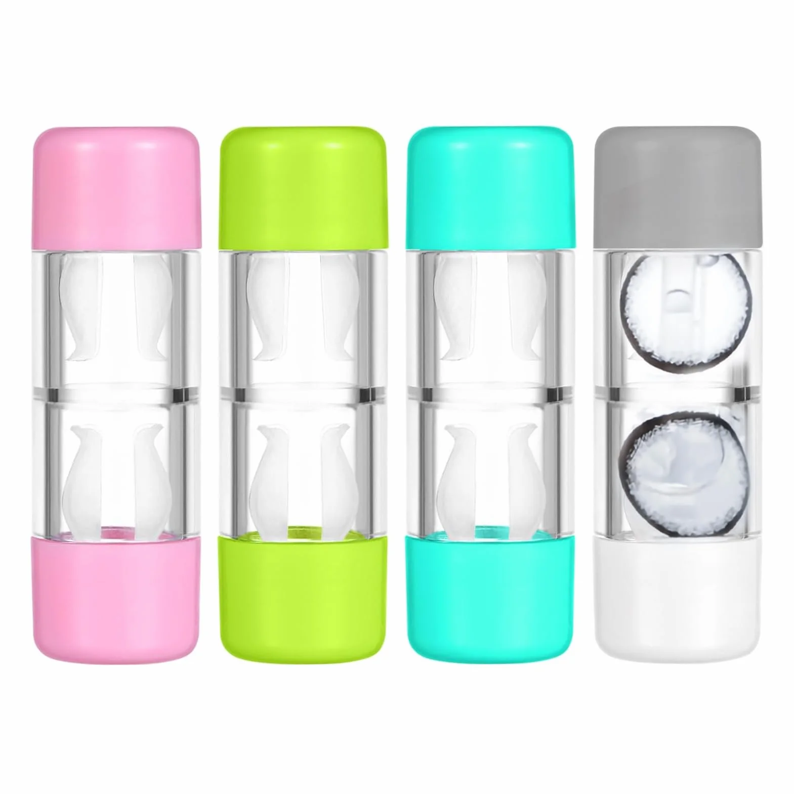 Contenitori per Lenti a Contatto Dure, Mini Dimensioni da Viaggio, 4 PCS, Rosa Bianco Blu Verde, Scatola Protettiva