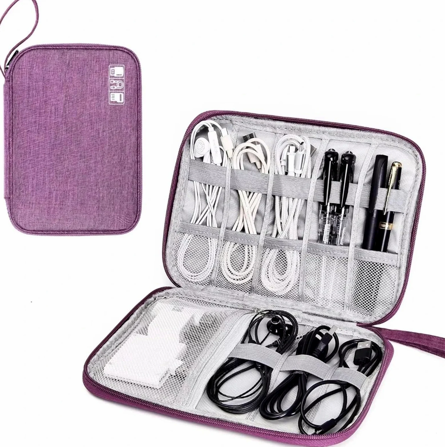 2PCS Borse portaoggetti for Cavi Kit di Sistema Custodia Caricabatterie Cavo Dati Penna Power Bank Dispositivi Gadget digitali per Cavi, Caricabatterie(Purple)