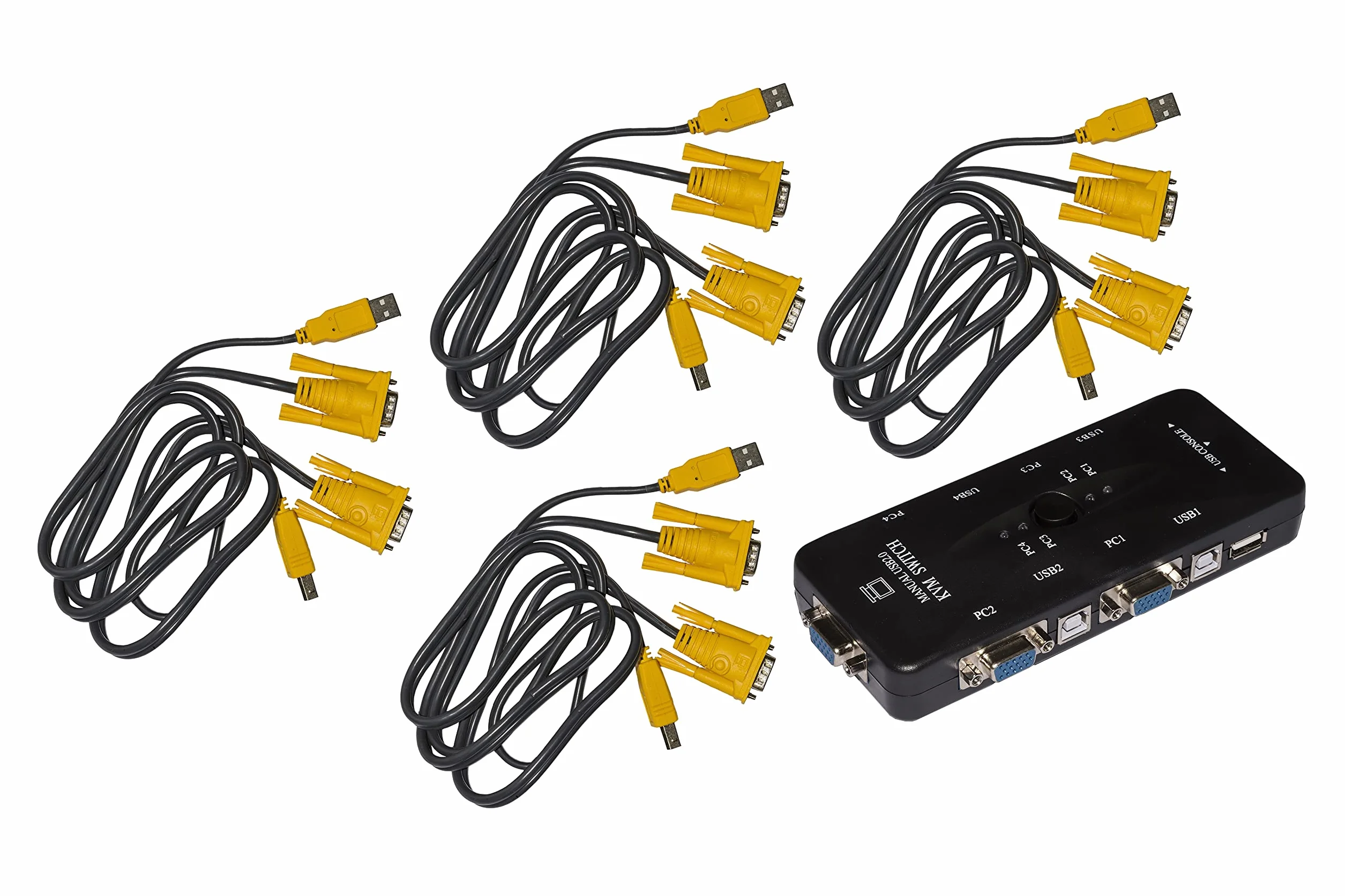 Link switch KVM LKKWM4 per 4 PC con mouse e tastiera USB e monitor VGA con cavi inclusi risoluzione massima 1920x1440 dimensioni compatte 16,5x7x2,5 cm struttura in metallo
