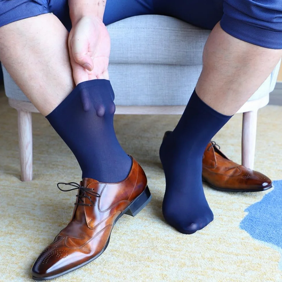 Calze elastiche in seta per abito da lavoro, calzini corti da uomo grigio/nero/bianco/blu navy taglia unica