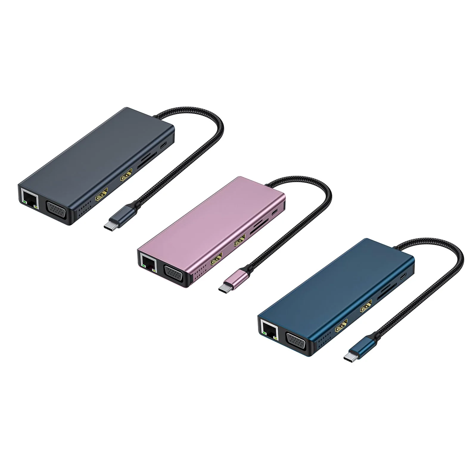 Docking Station Adattatore per Doppio Monitor Adattatore USB C 12 in 1 con VGA Gigabit Ethernet 4 Porte USB 3.0 Lettore schede Docking Station Multifunzione