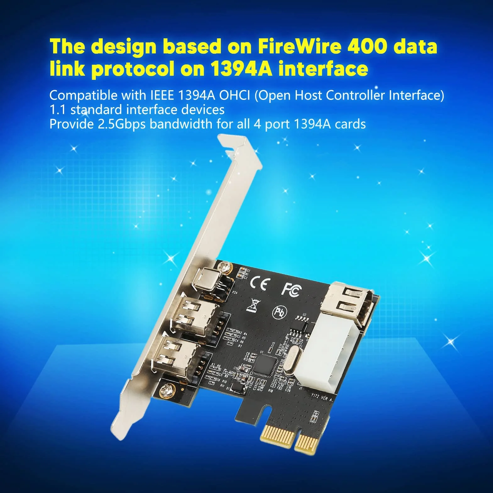 Scheda Firewire PCIE Ad Alta velocità da 2,5 Gbps da 1X a 1394A, Controller PCI Express IEEE 1394 4 Porte (3 X 6 Pin e 1 X 4 Pin), Adattatore Firewire 1394a per 7/8, per Server