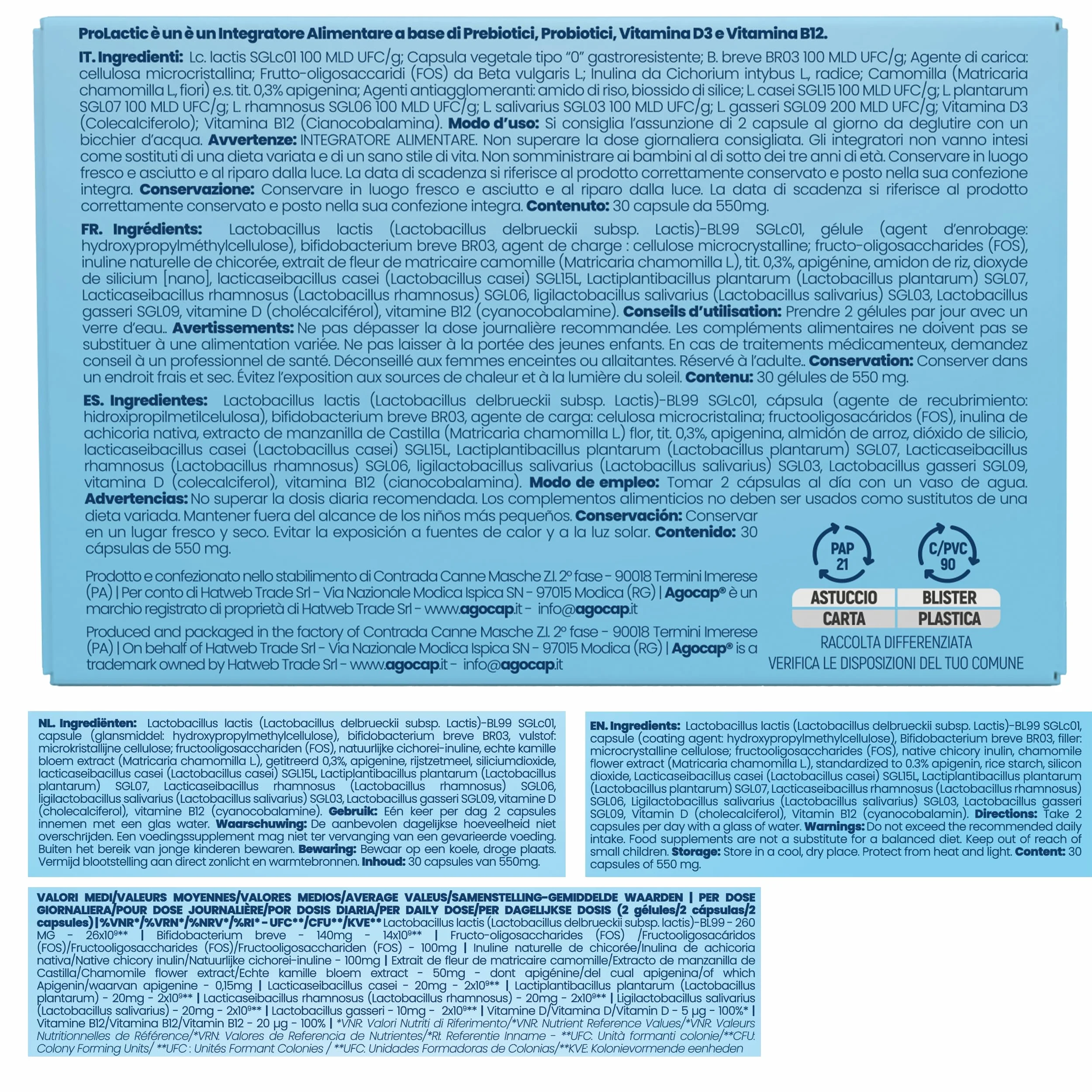 Probiotici 50 MLD CFU Lactobacillus Gasseri Salivarius Rhamnosus Fermenti Lattici Prebiotici Multi Enzimi