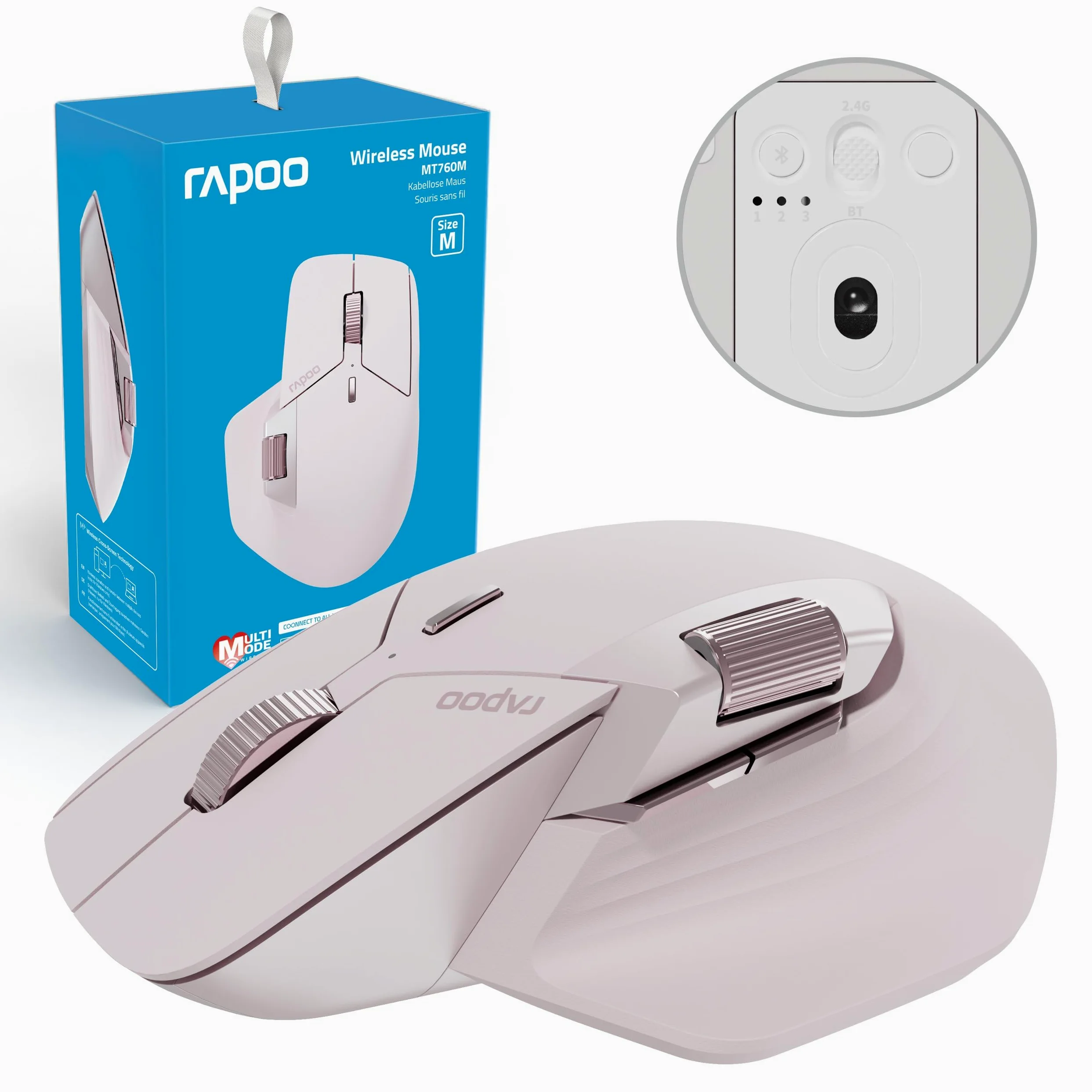 Rapoo Mouse wireless MT760M Mouse senza fili Sensore 4000 DPI Batteria ricaricabile ecologica PC & Mac ergonomico - Rosa