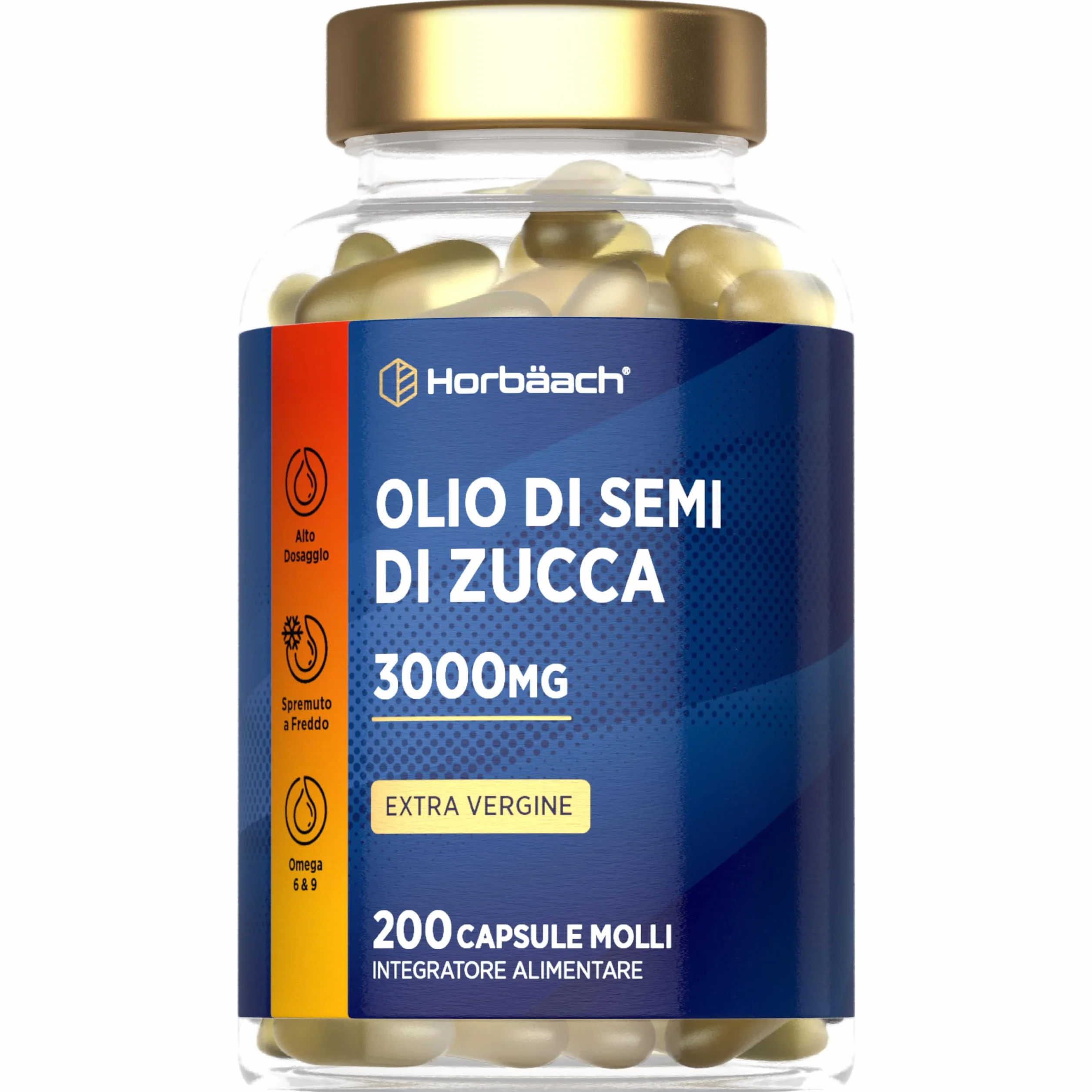 Olio di Semi di Zucca Capsule 3000 mg Horbaach Integratore 200 capsule molli