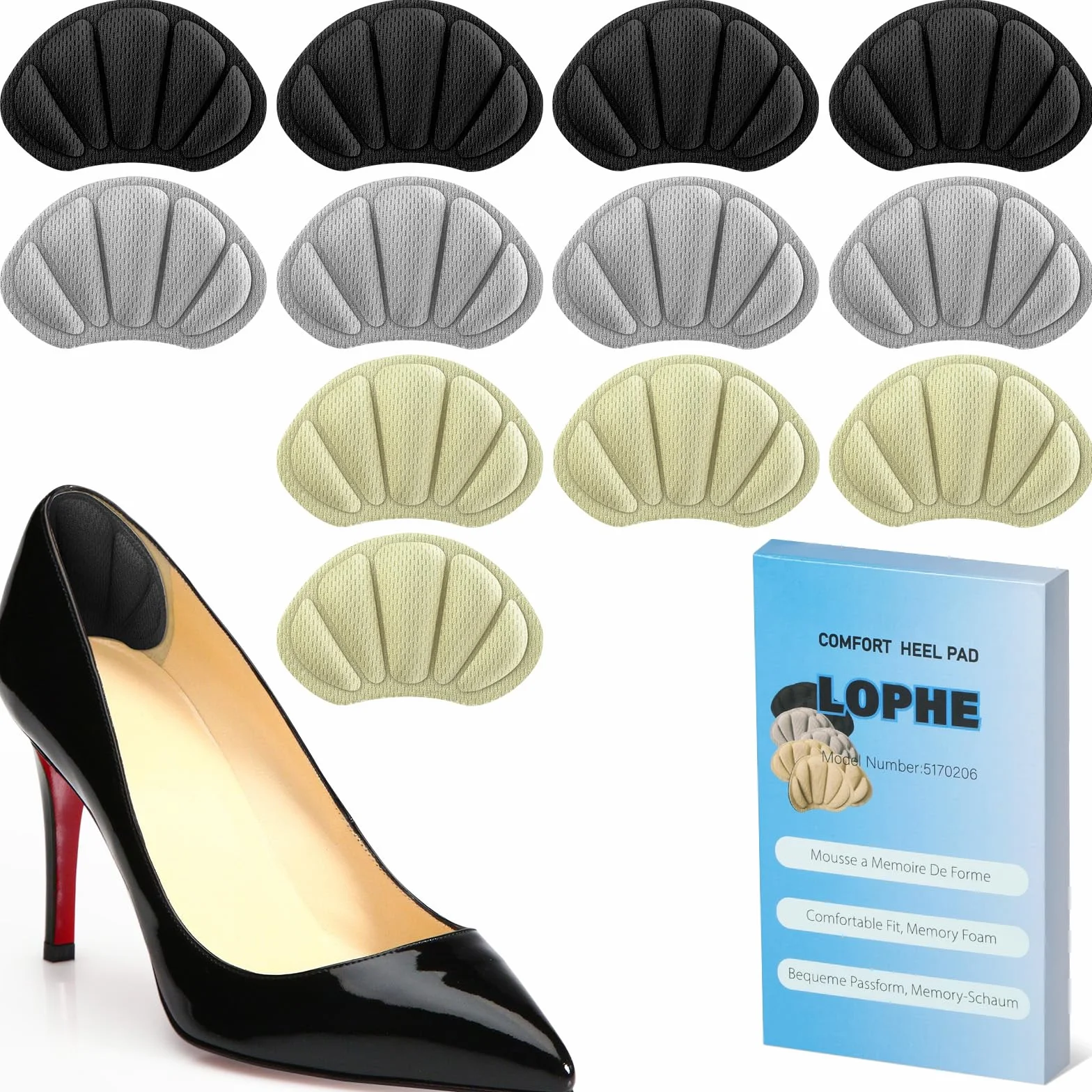 LOPHE Cuscini per Tallone, 6 Paia, Soletta Autoadesiva per Scarpe, Impediscono Sfregare e Scivolare
