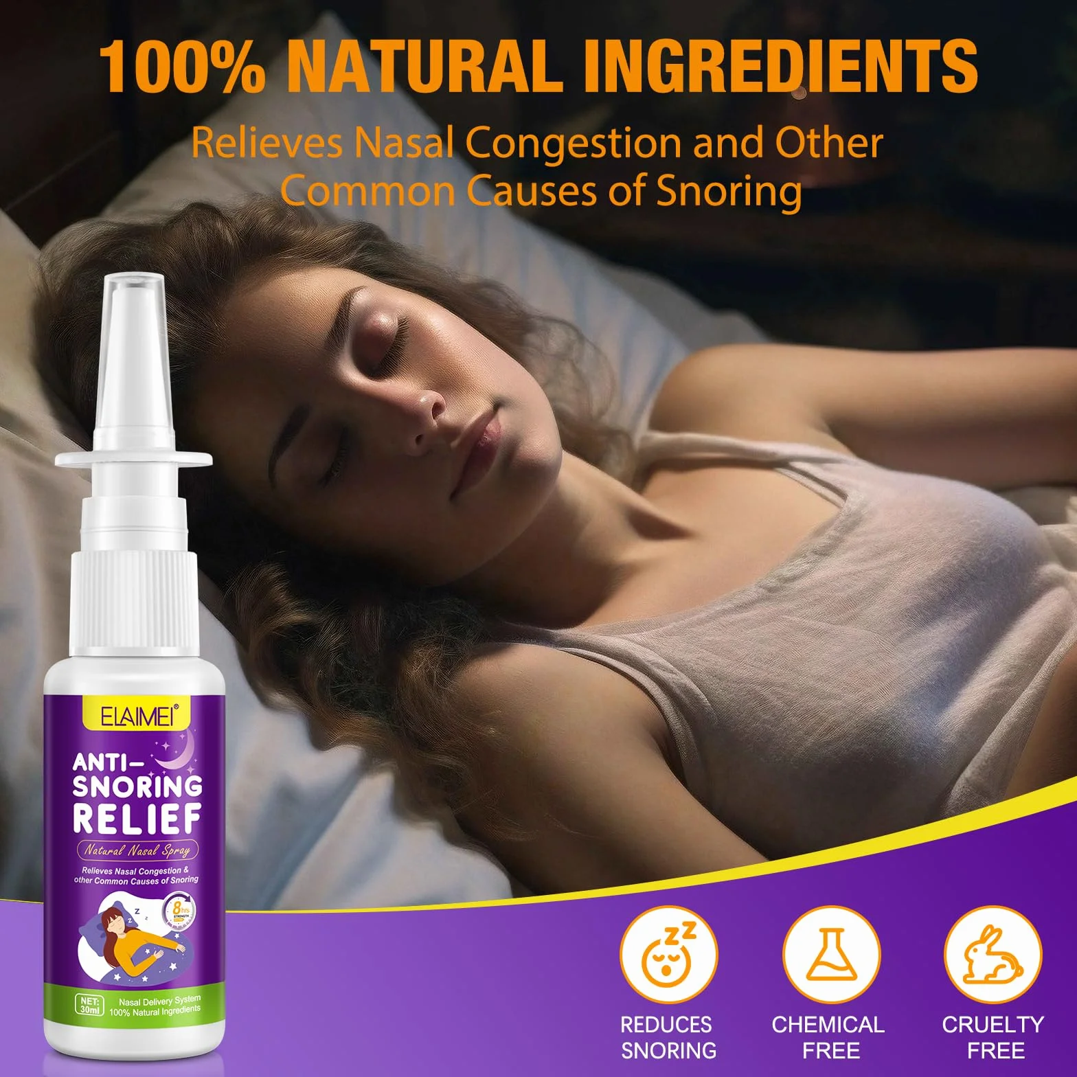 Spray Naturale Antirussamento 30Ml, Spray Nasale, Aiuto Per Il Russare, Migliora La Respirazione