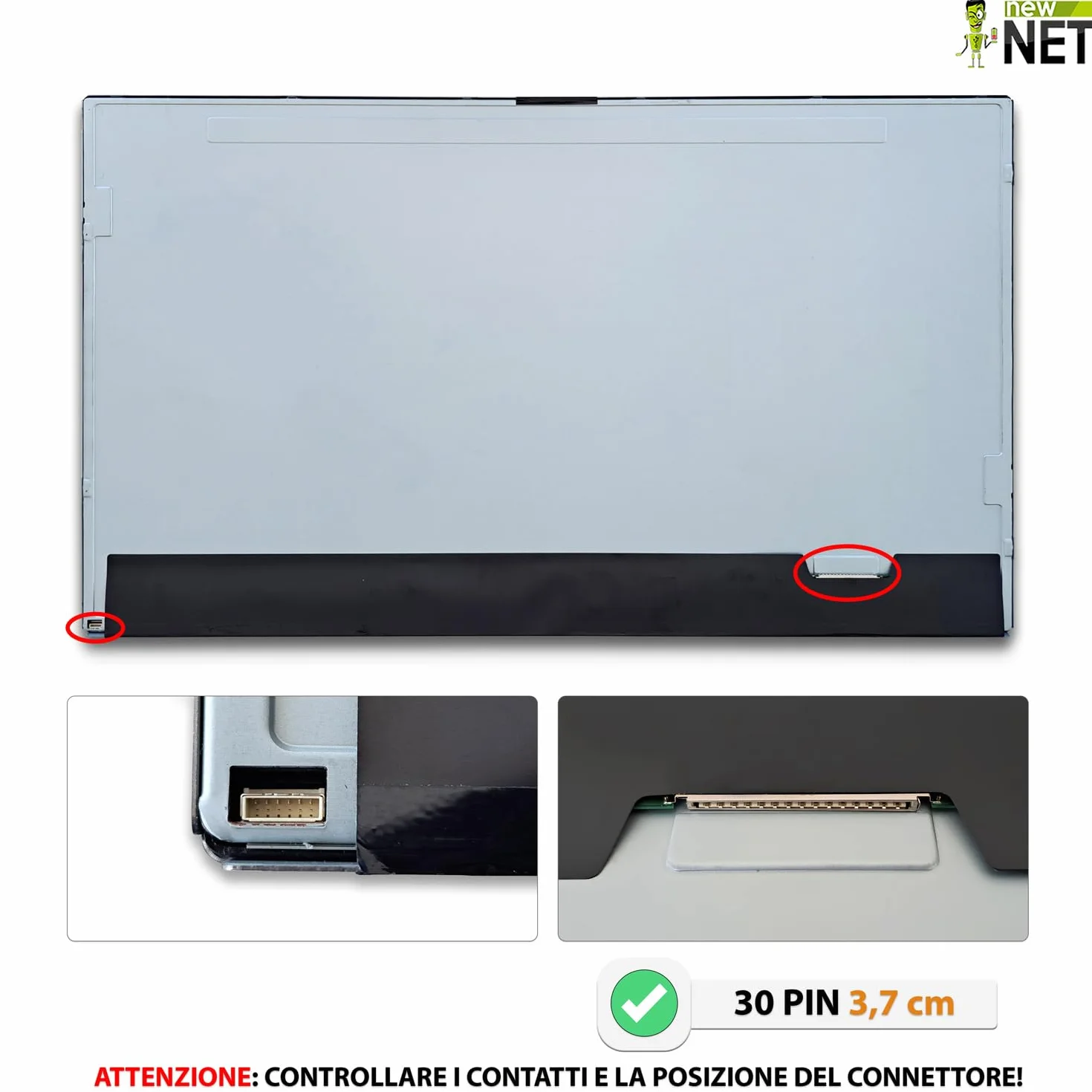 new net - Pannello Schermo Display LCD Compatibile con Lenovo ThinkCentre all-in-One M900z (Type 10F5, 10F3), M910z (Type 10NS, 10NU, 10NV) [23.8 Pollici - Full HD - 1920 x 1080-30 Pin]