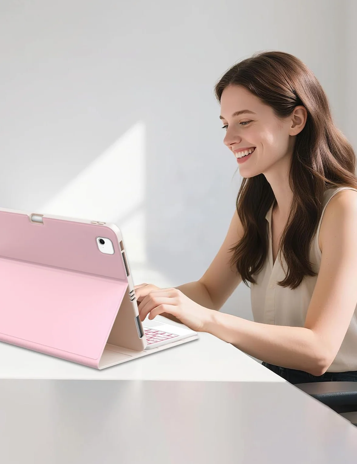 Custodia Tastiera con Retroilluminazione 7 Colori e Touchpad per iPad Air 13 Pollici (M4/M3/M2), Italiana, Bluetooth, Porta Penna - Compatibile con Air 13" 6a/7a/8a Gen, Rosa