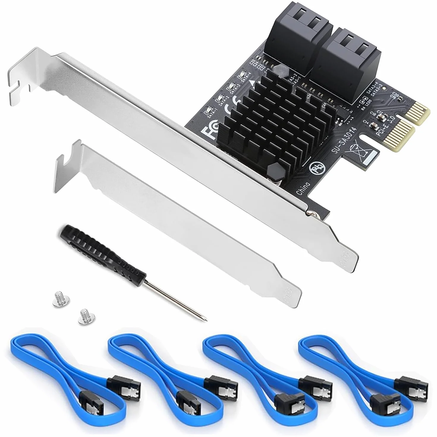 Scheda di Espansione SATA - 4 Porte PCIe a SATA 3.0 (6Gbps) - Controller Marvell 88SE9215 - Include 4 Cavi - Per HDD/SSD, NAS, Avvio come Disco di Sistema (Non-RAID)