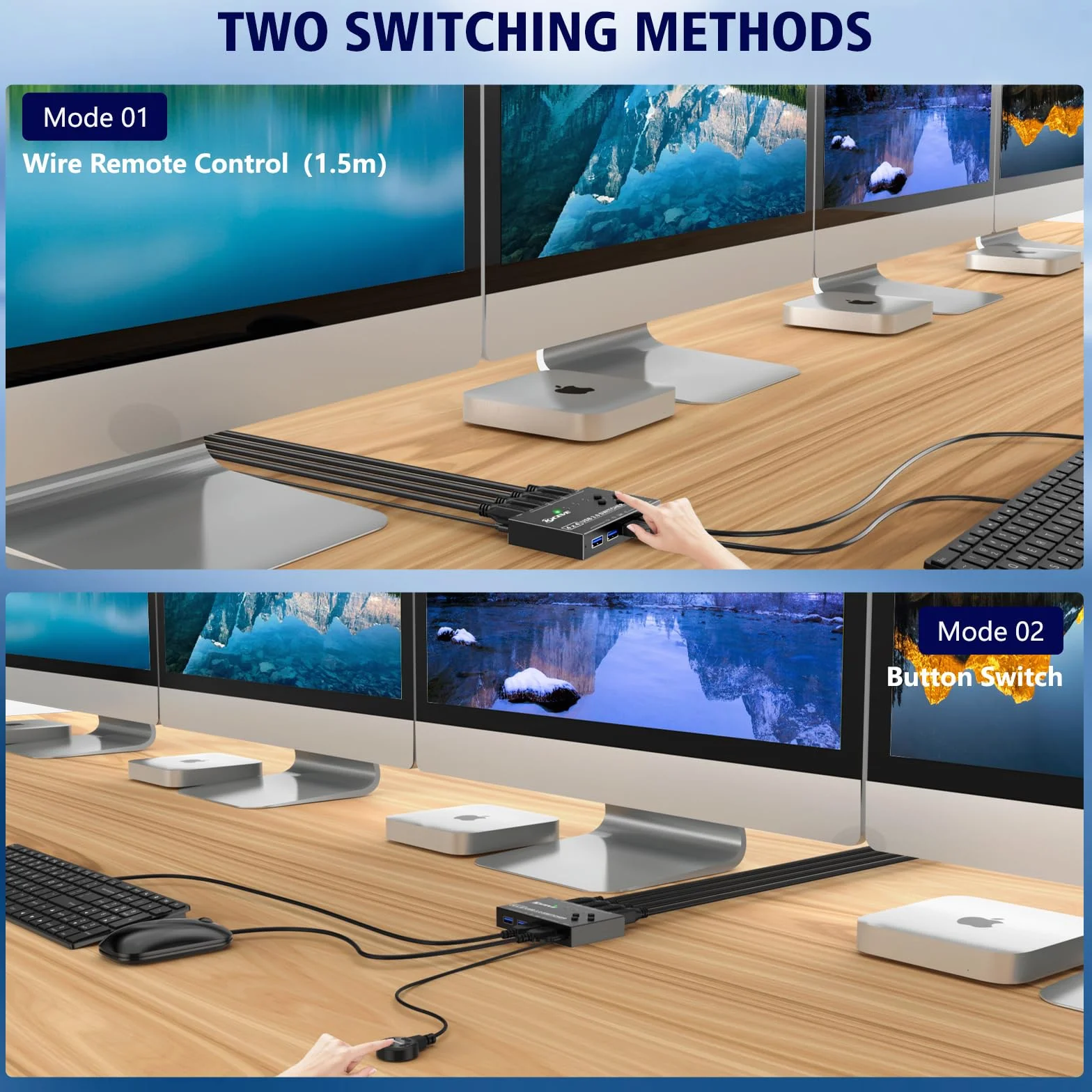 Switch USB 3.0 4 computer, selettore switch USB a 4 porte Condivisione di 4 dispositivi USB, mouse, tastiera, scanner, stampante, PC Compatibile con Mac/Windows/Linux. Con telecomando cablato
