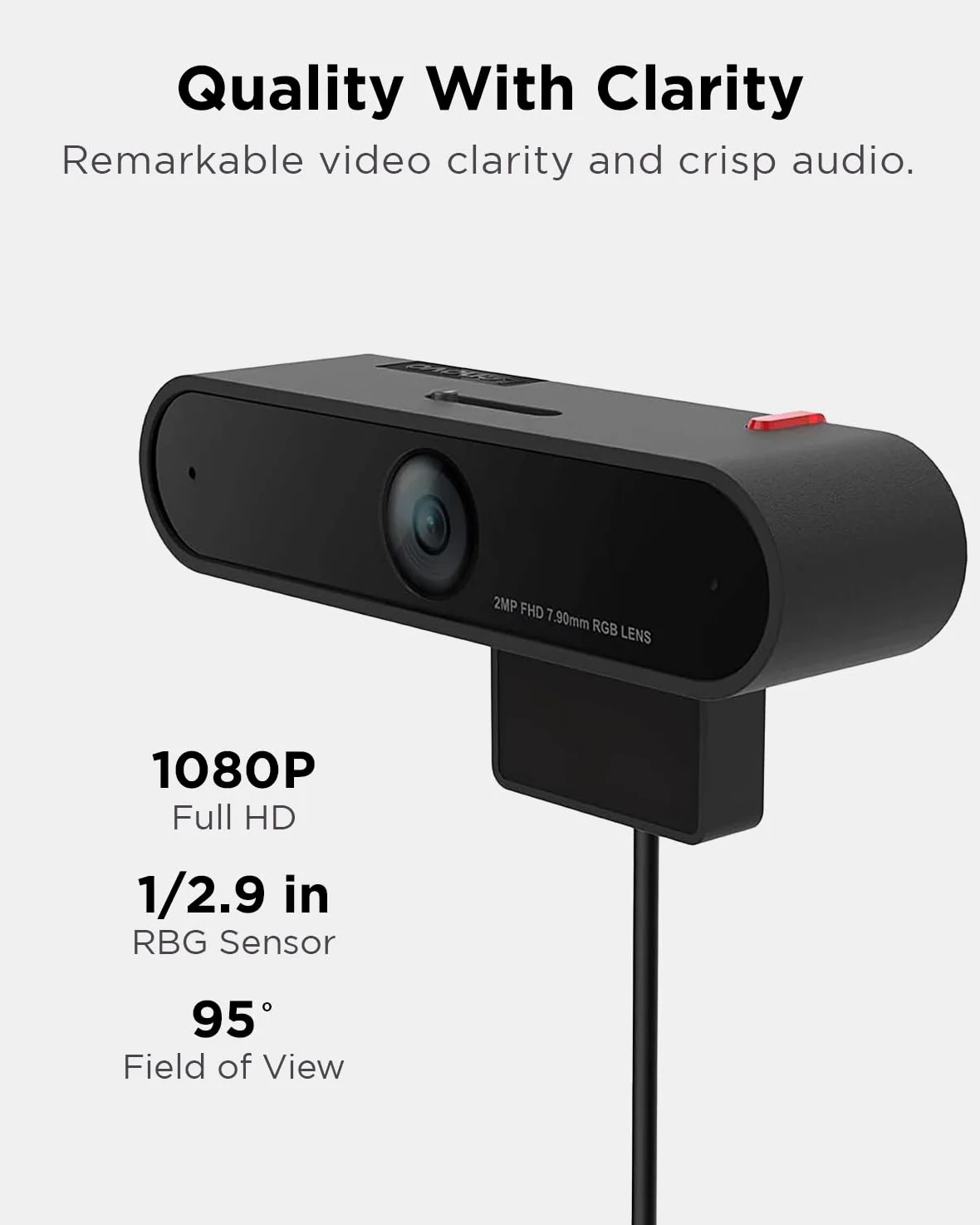 Lenovo Webcam LC50, 1080p, doppio microfono e cancellazione del rumore, attacco magnetico, otturatore per la privacy integrato
