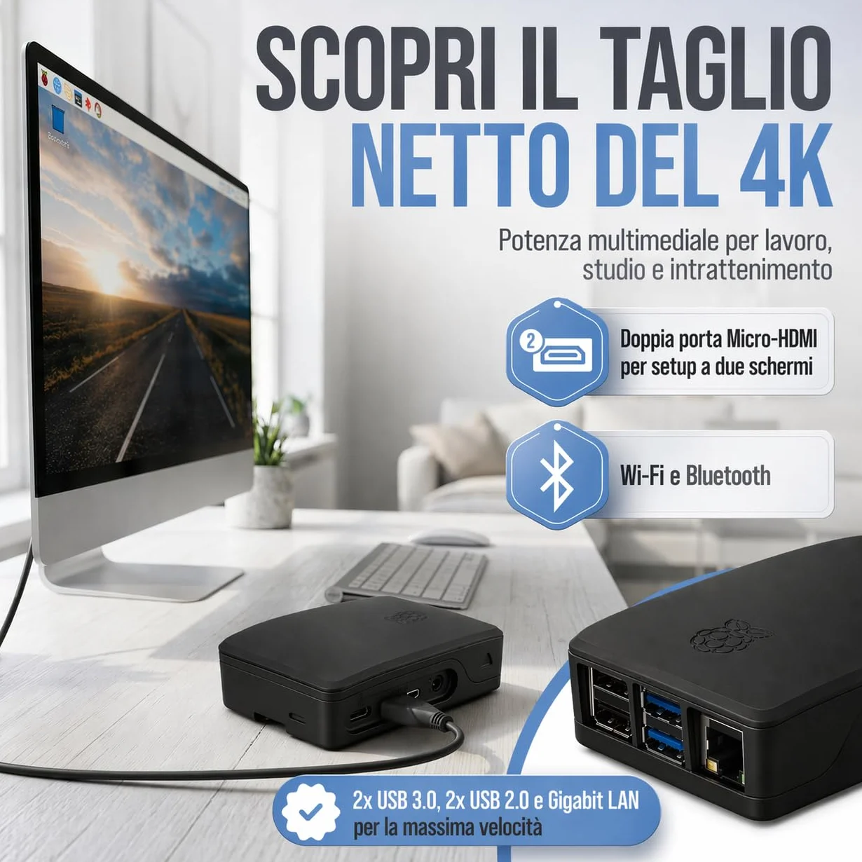 Raspberry Pi 4 4 GB Starter Kit 64 GB Nero Alimentatore 15 W Micro HDMI 4K Dissipatori Home Assistant Smart Home