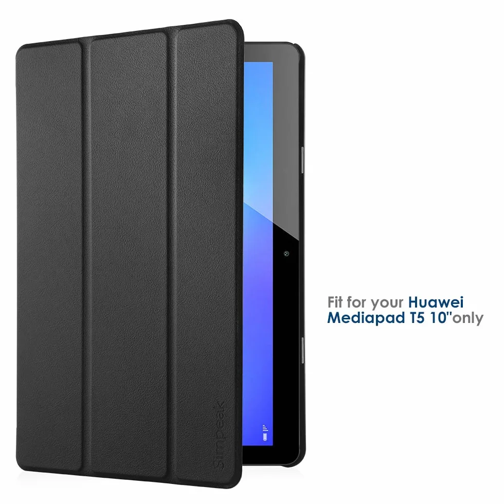 Simpeak Custodia in Pelle PU per Huawei MediaPad T5 10, T5 10.1 2018 Ultra-Sottile Folio Supporto Smart Nero