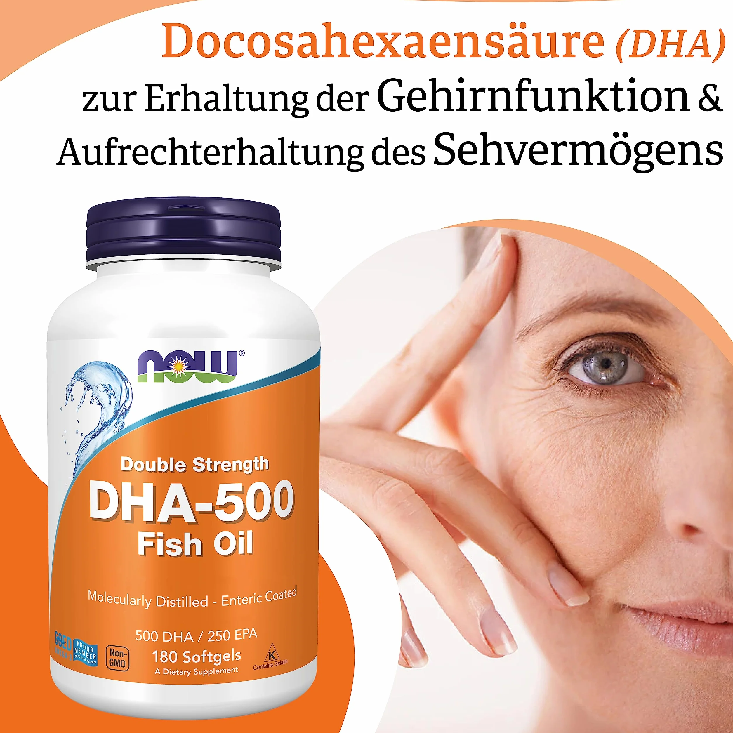 Now Foods DHA-500 Doppia Forza 180 Capsule morbide Olio di Pesce EPA Vitamina E