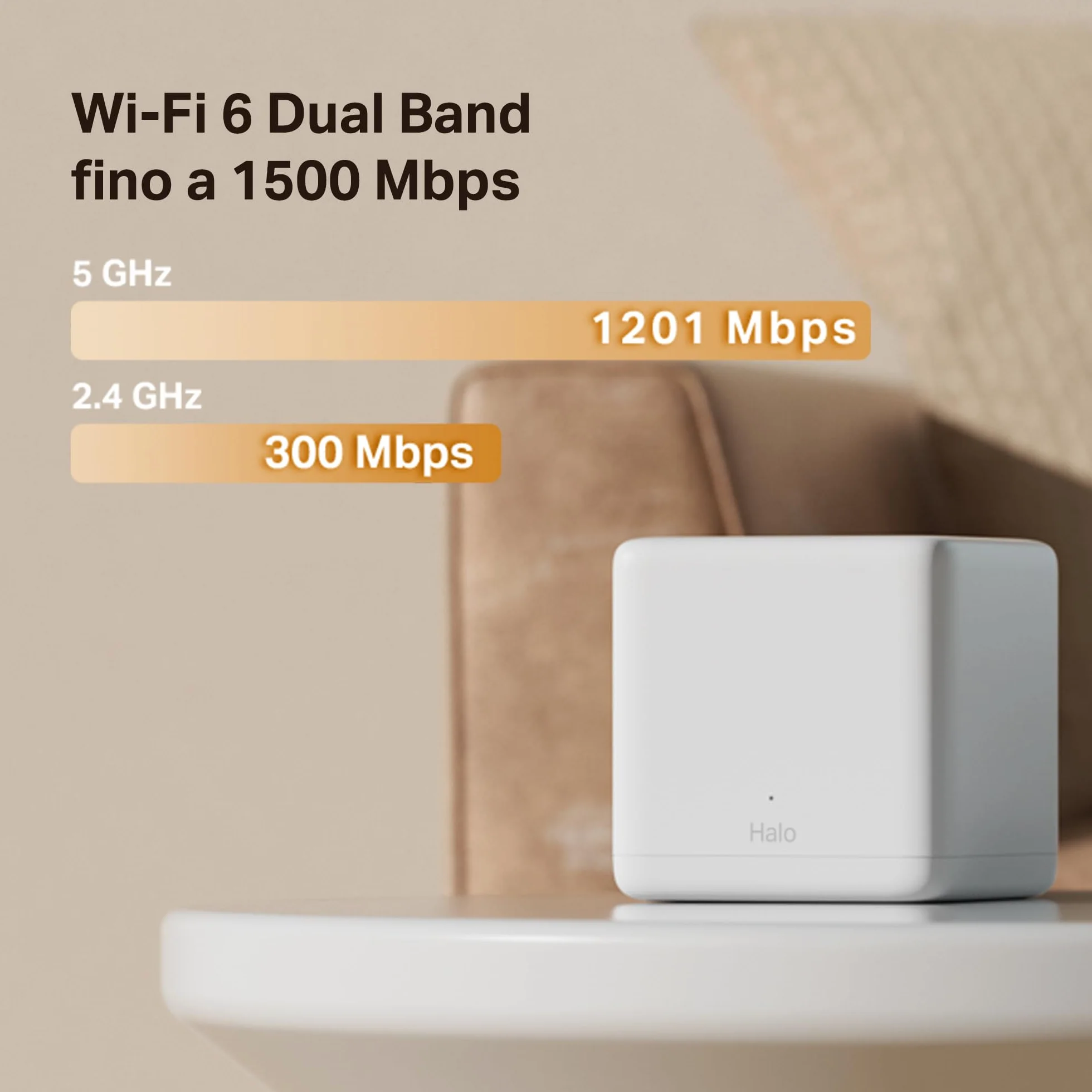 Mercusys TP-Link Router Mesh WiFi 6 AX1500Mbps, 3 Porte Gigabit WAN/LAN, Controllo Parental, WiFi Mesh Router e AP, Connetti fino a 100 Dispositivi, Copertura fino a 230m², Halo H60X(1-pack)