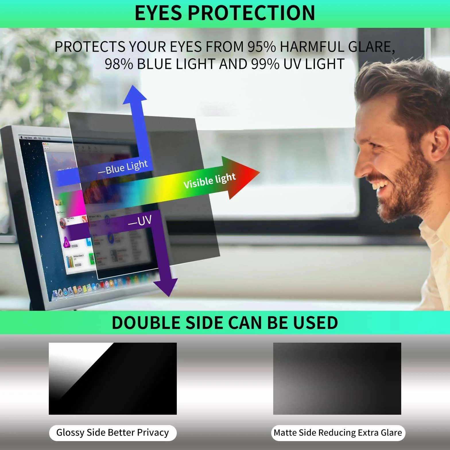 Protezione Schermo per Computer Desktop da 27 Pollici con Rapporto di Aspetto 16:9, Anti Luce Blu e antiriflesso, Filtro per la Privacy a Rapida Installazione, Pellicola di Protezione per PC