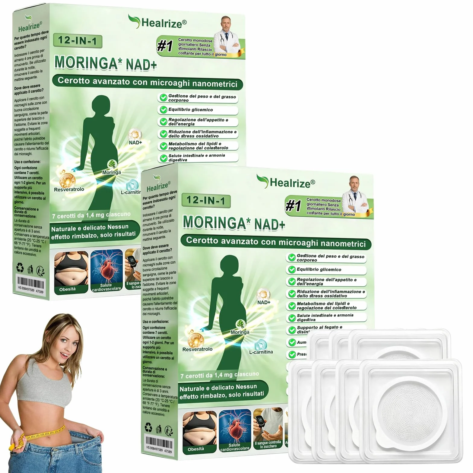 Morina NAD+ Cerotto Micronedle Avanzato 12-IN-1 Naturali Moringa Cerotti Dimagranti per Addome Braccia Gambe (2 Scatole)