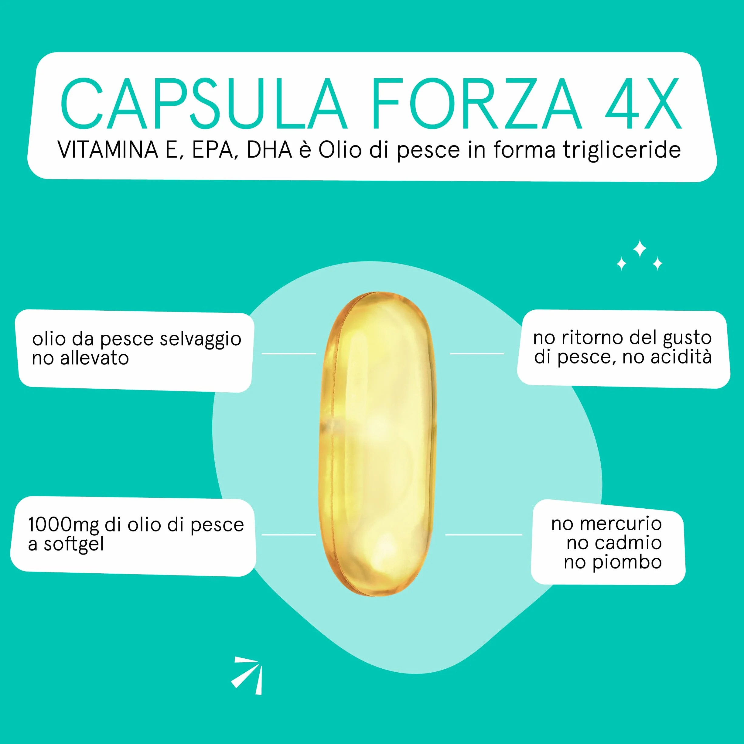 Omega 3 Capsule 1000mg Olio di Pesce Purissimo 1200mg EPA DHA Vitamina E Senza Ritorno Gusto