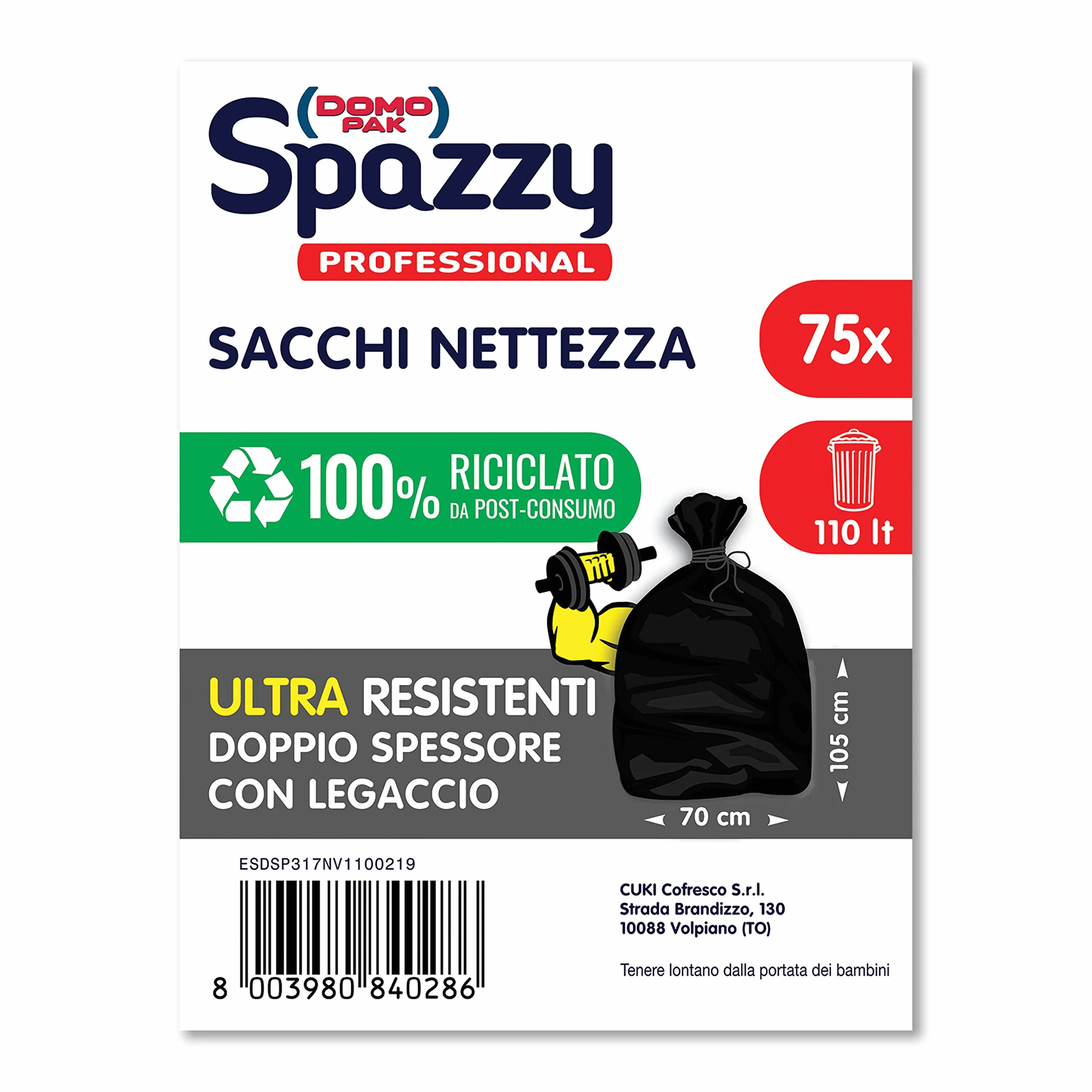 Domopak Spazzy Sacco Ultra Resistente 110 lt Nero 5 Confezioni da 15 pezzi