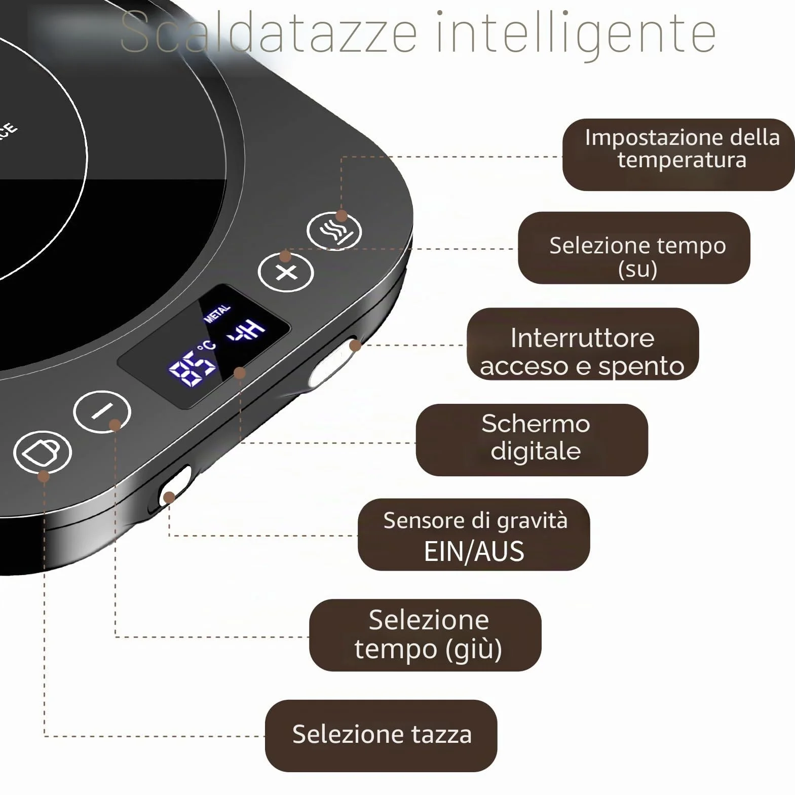 Scaldatazze da caffè,Scaldatazze aggiornato,Scaldabevande elettrico 9 impostazioni di temperatura,Scaldacandele con accensione/spegnimento automatico con rilevamento di gravità,Per caffè,Tè,Latte