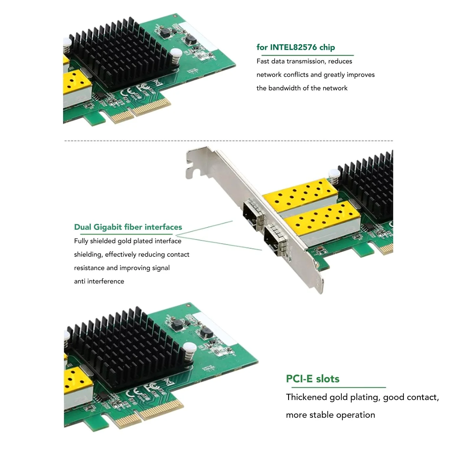 Scheda di Rete Gigabit PCIe X4, Adattatore di Rete PCIe a Doppia Porta con Chip 82576, Adattatore di Rete Gigabit Ethernet, Efficiente Dissipazione del Calore