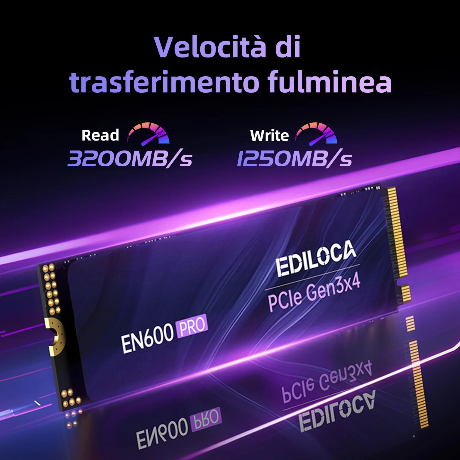 Ediloca EN600 PRO 256GB SSD Interno PCIe Gen3, NVMe M.2 2280, cache SLC, 2800 MB/s in lettura, 1400 MB/s in scrittura, 3D NAND TLC, Unità a stato solido interne, compatibile con desktop e laptop
