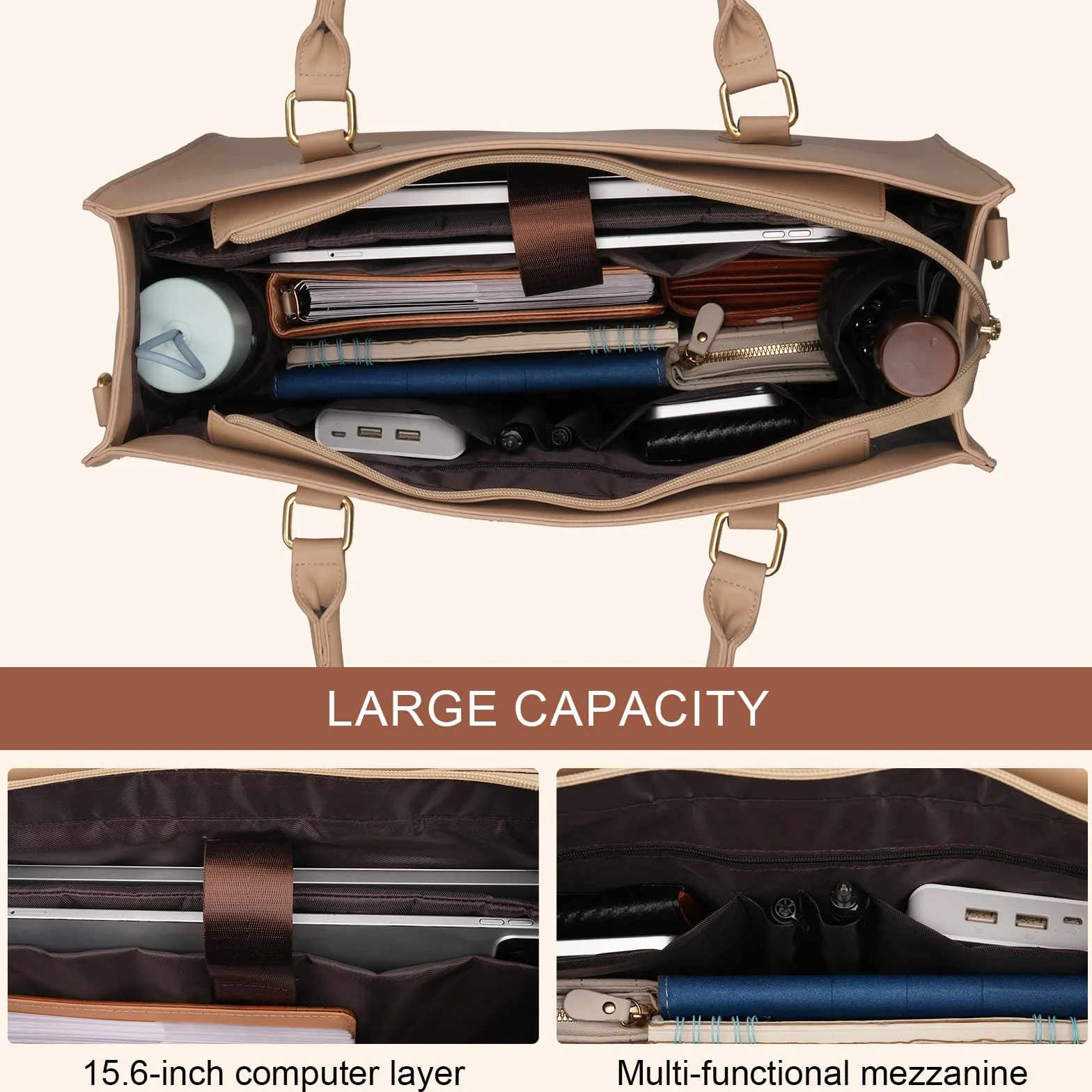 MOSISO 15,6 Pollici Borsa Tote Laptop con Grande Capacita, Custodia Laptop Pelle PU con Grana Leopardata Donna e Pochette, Borsa Computer Impermeabile, Valigetta Lavoro Ufficio, Albicocca