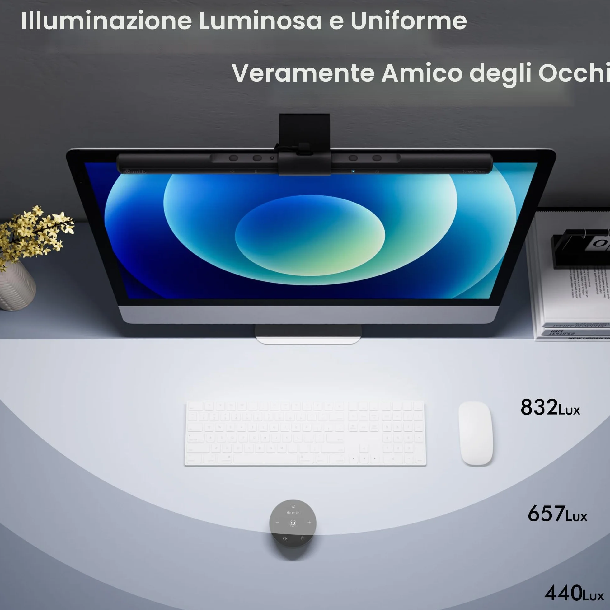 Quntis Lampada Monitor con Telecomando e Touch 40cm, Luce Monitor Curvo con Dimmer Automatico e Timer, Lampada Led PC di Protezione Gli Occhi per la Lettura Lavoro