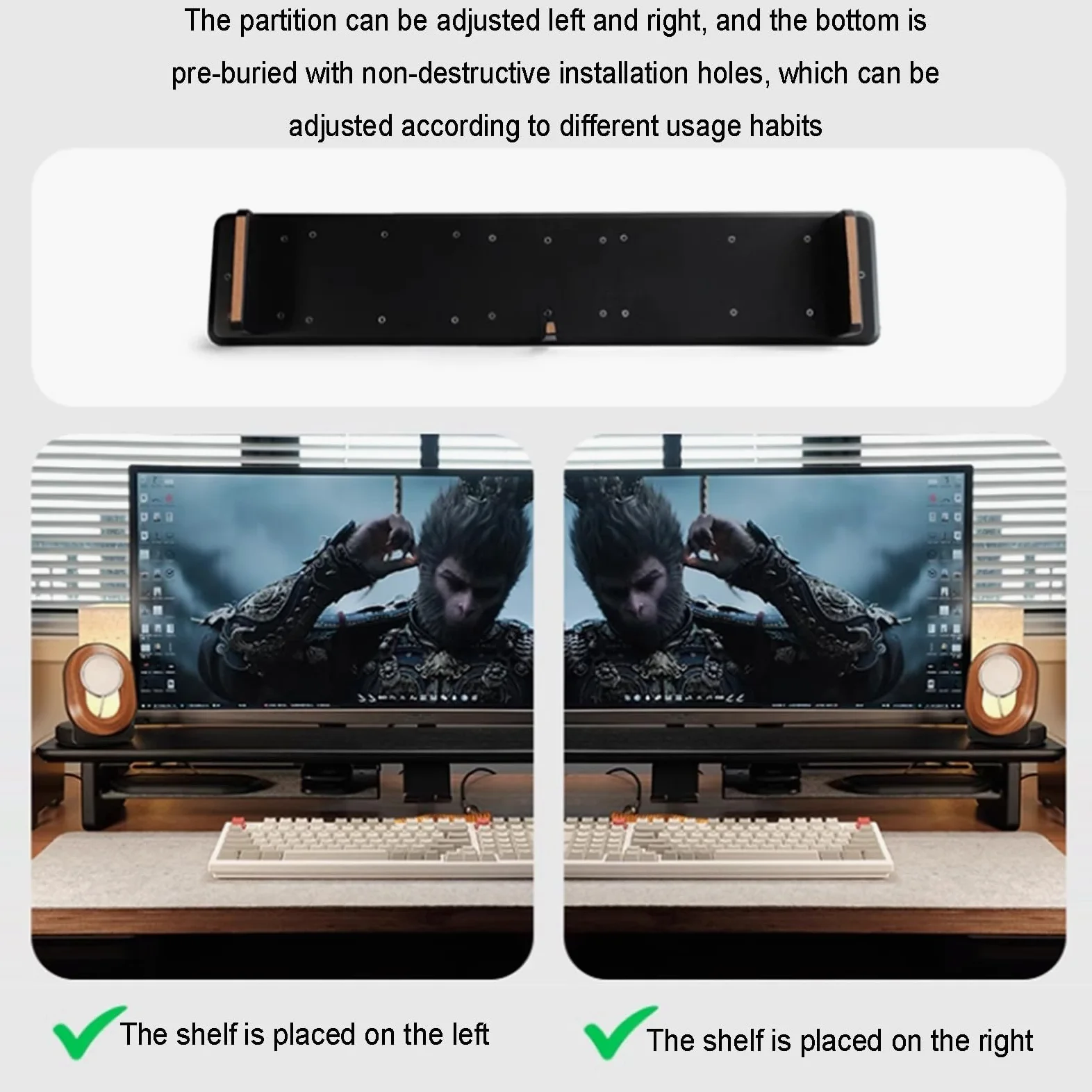Supporto per Monitor in Legno, Organizer da Scrivania da 120 Cm per Display del Computer, con Vano Porta Smartphone/Laptop/Auricolari, Gestione Cavi, Accessori da Scrivania