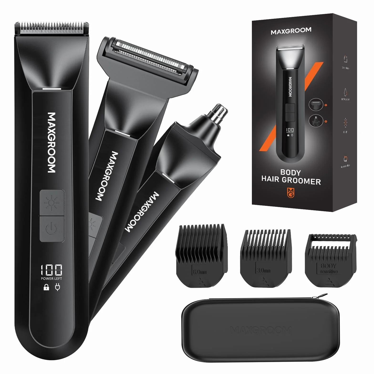MAXGROOM Rasoio Elettrico Corpo Uomo Depilatore Intimo Ricaricabile Uso Umido e Asciutto