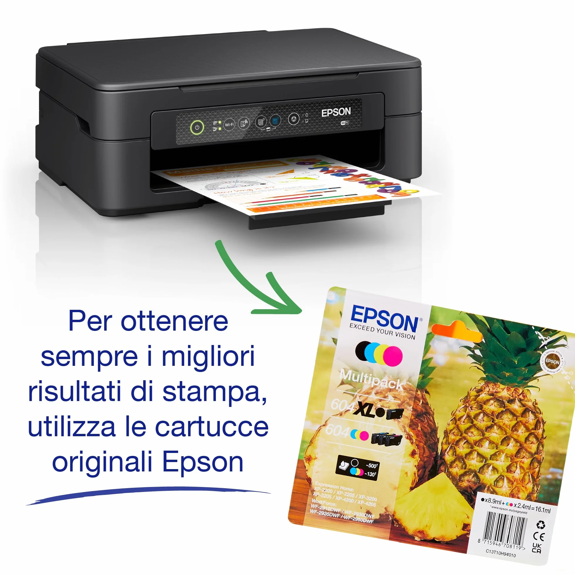 Epson Expression Home XP-2200 Stampante Multifunzione A4 getto d'inchiostro Wi-Fi Direct Stampa Fronte Retro