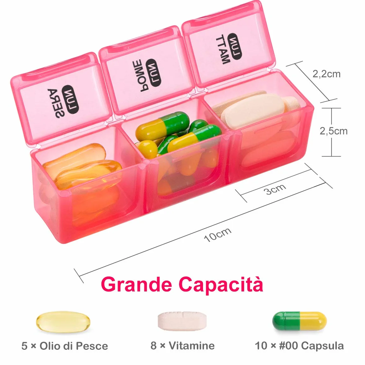 Portapillole Settimanale 21 Scomparti Grande Portapillole per Vitamine Oli Pesce Medicina Palestra Viaggio