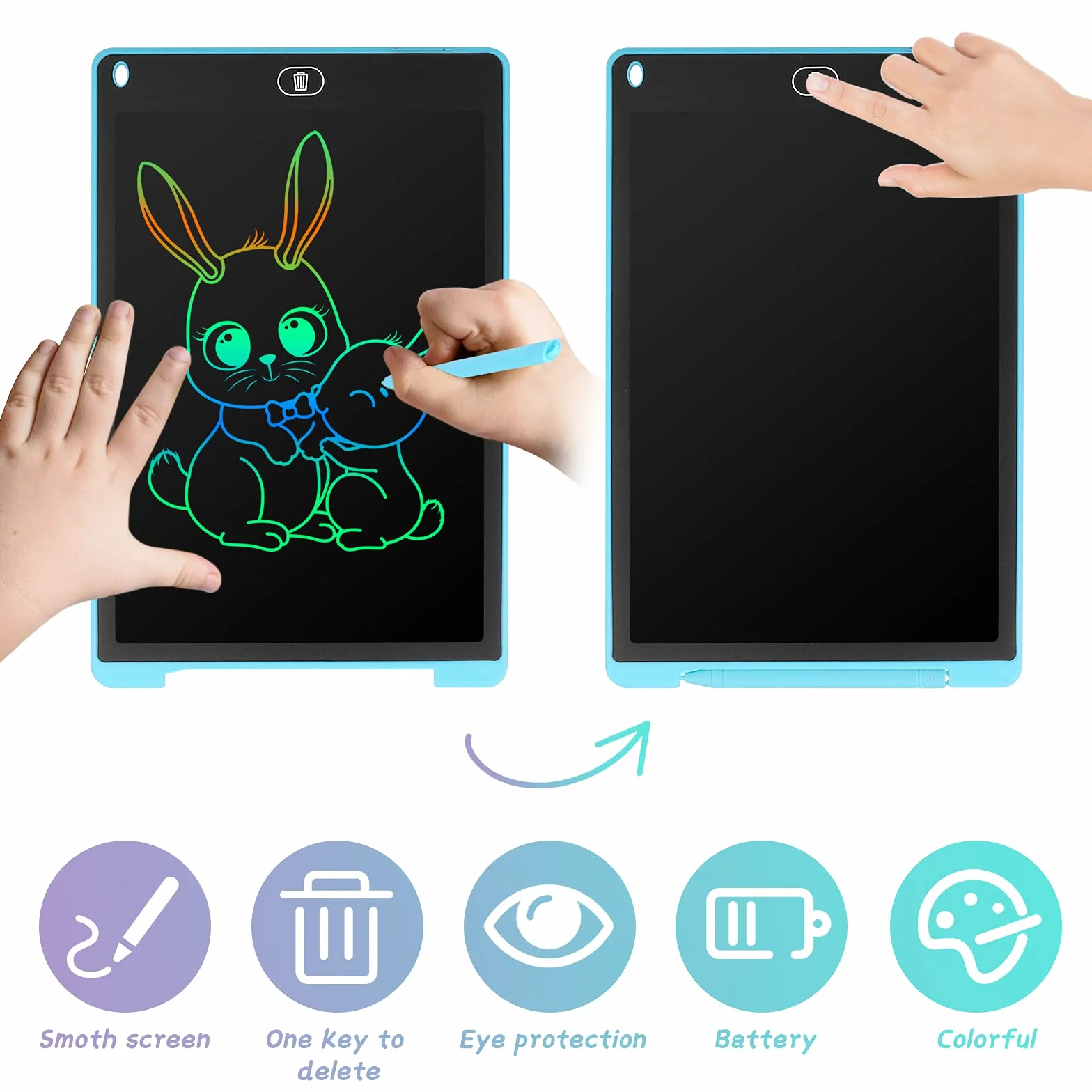 Coolzon Tavoletta Grafica LCD 12 Pollice, Lavagna Cancellabile da Disegno con Penna, Ewriter Digitale per Bambini, Azzurro