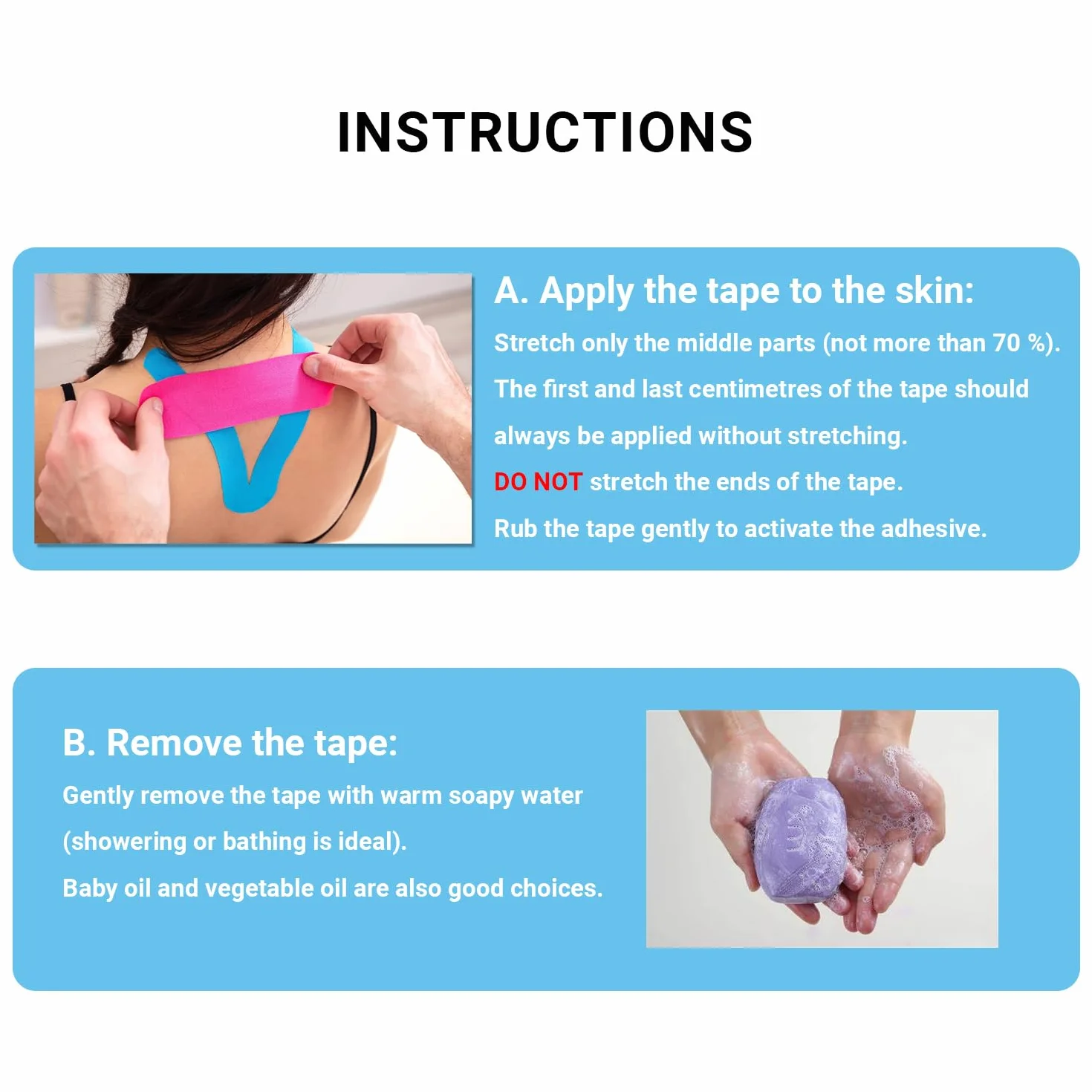 Kinesio Tape 3 rotoli 5cm x 5m Nero+Blu+Rosa, tape sportivo impermeabile ed elastico per ginocchio spalla gomito