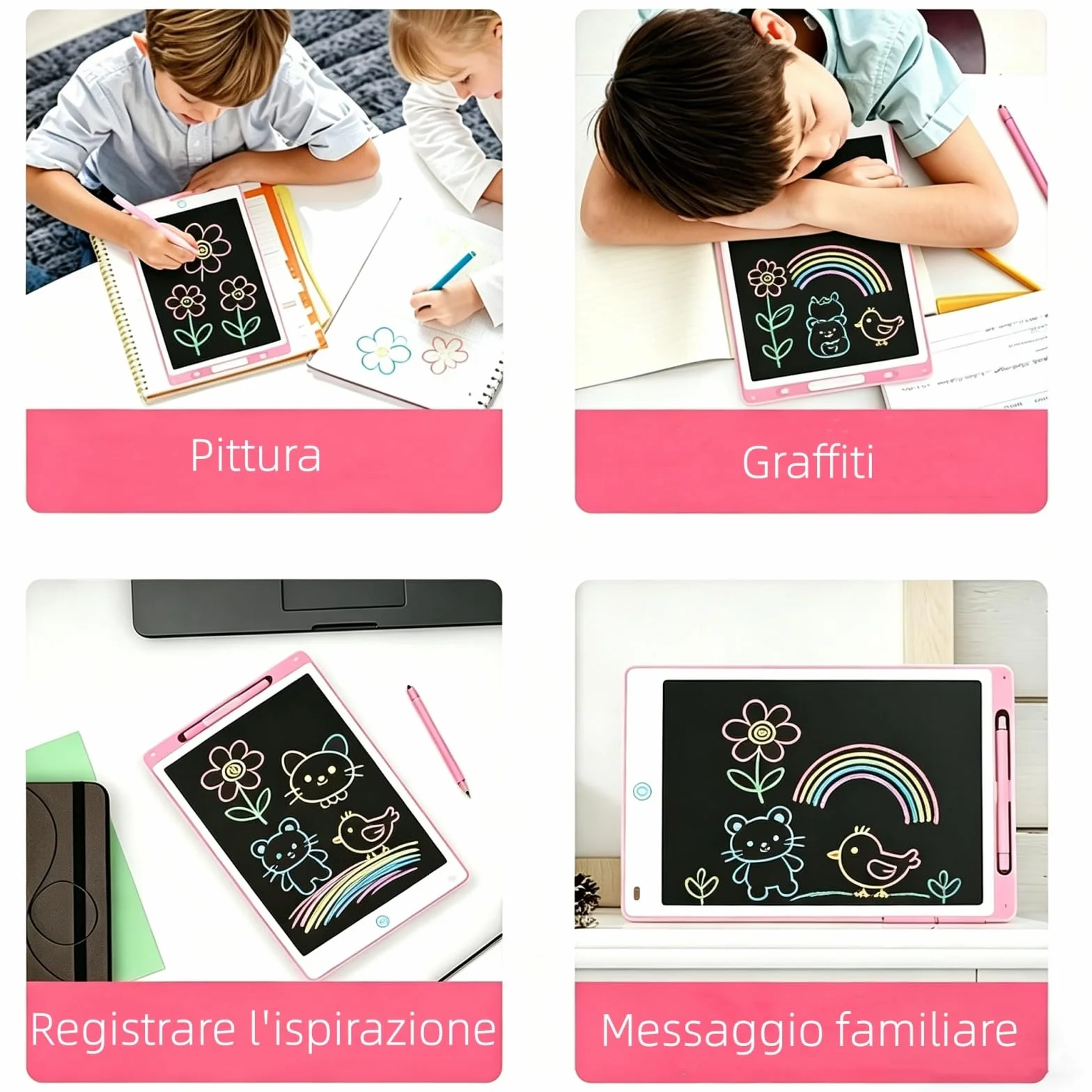 Tavoletta Grafica LCD 8.5" Rosa z Penna – Lavagna Elettronica Portatile per Bambini Impermeabile Antiurto