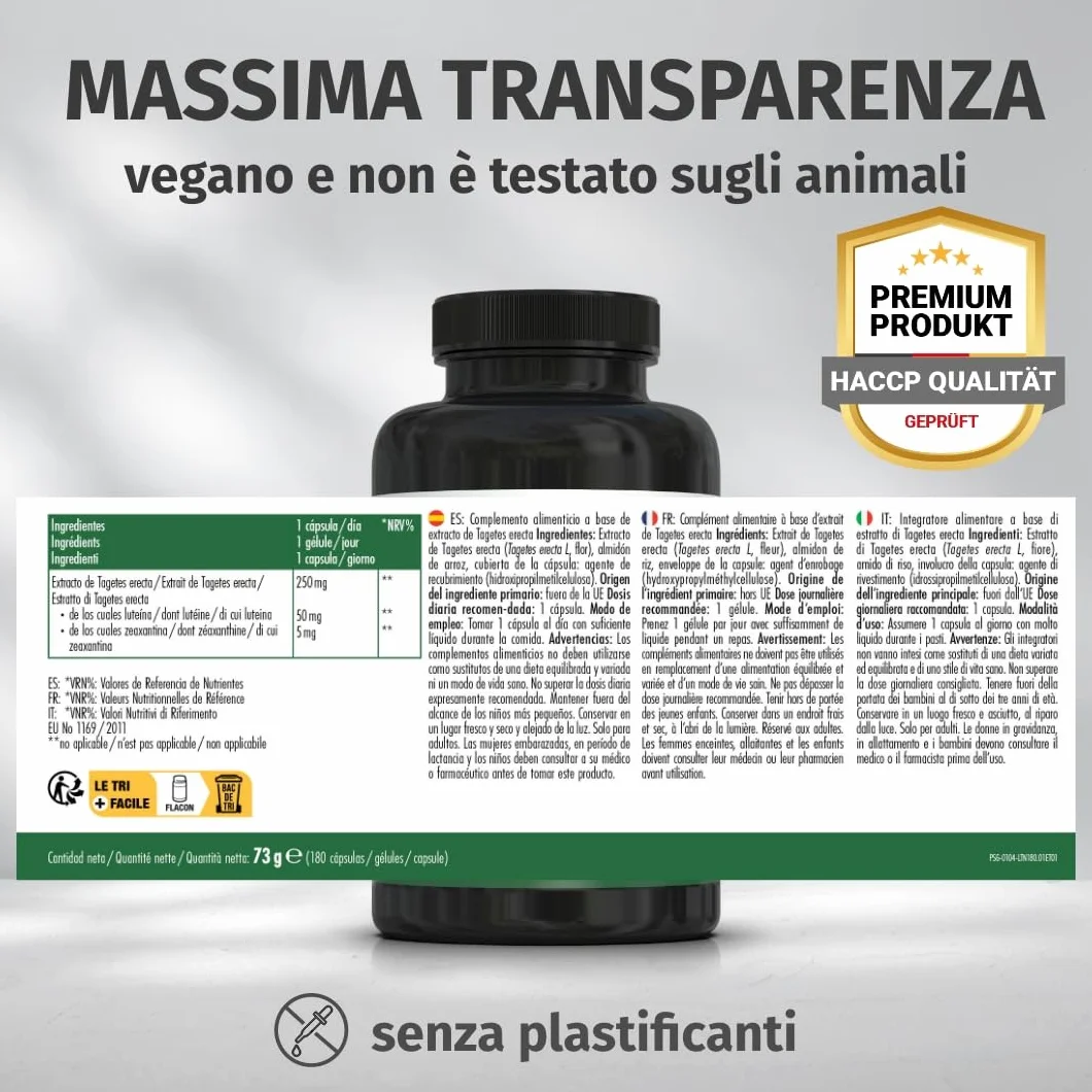 Green Naturals Luteina 50 mg + 5 mg Zeaxantina 180 Capsule Integratore Alimentare