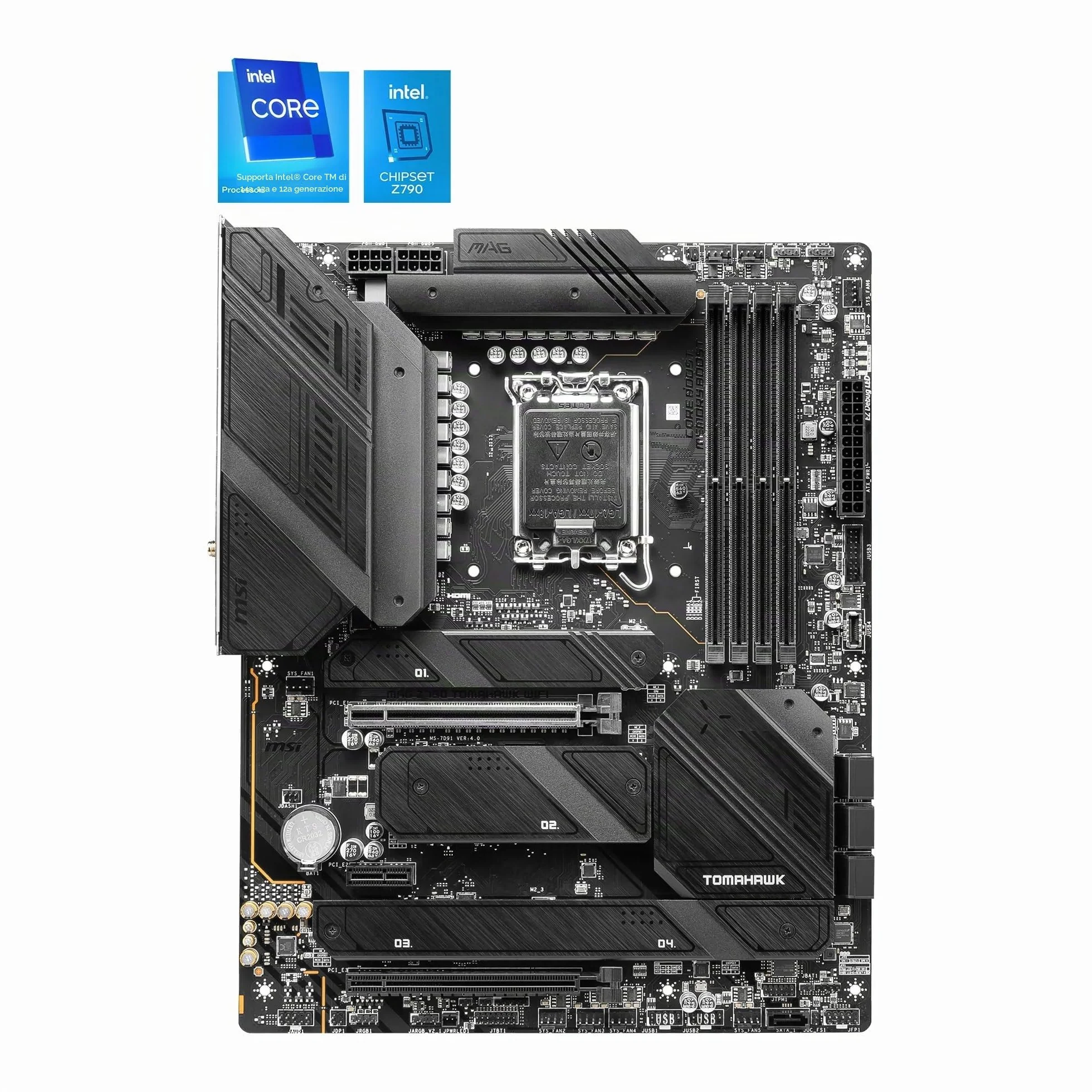 MSI MAG Z790 TOMAHAWK WIFI Scheda Madre ATX, Socket LGA 1700, Compatibile con Intel Core 14ª/13ª/12ª Gen, DDR5 7200+ MHz (OC), PCIe 5.0, 4x M.2 Gen4, VRM 90A SPS, Wi-Fi 6E