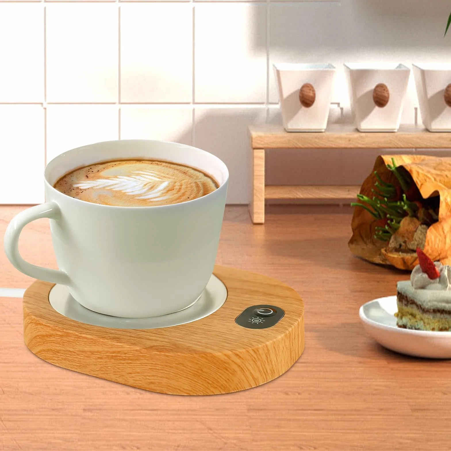 Scalda tazza da caffè, Scaldabicchieri a grano ricaricabile USB, Riscaldatore di tazza di legno sicuro, Pad elettrico della tazza di tè, Pad caldo della tazza di tè elettrico, Comodo sottobicchiere
