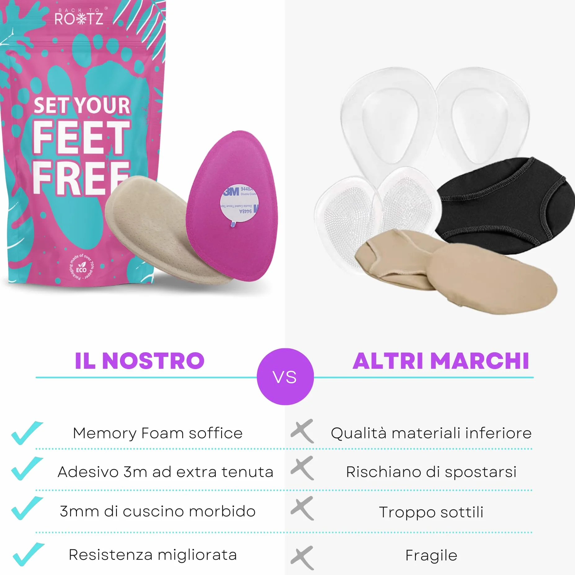 Cuscinetti per avampiedi Premium Memory Foam adesivi per scarpe