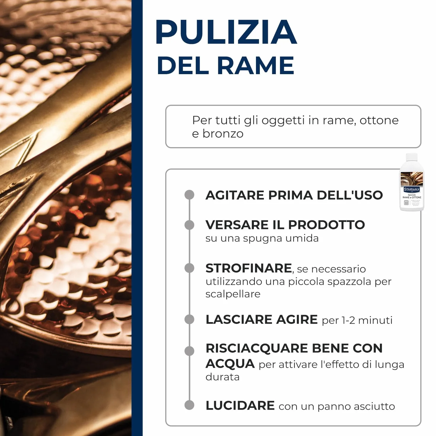 STARWAX Speciale rame bronzo ottone pulisce smacchia ravviva lucentezza effetto lunga durata ritarda ossidazione senza ammoniaca
