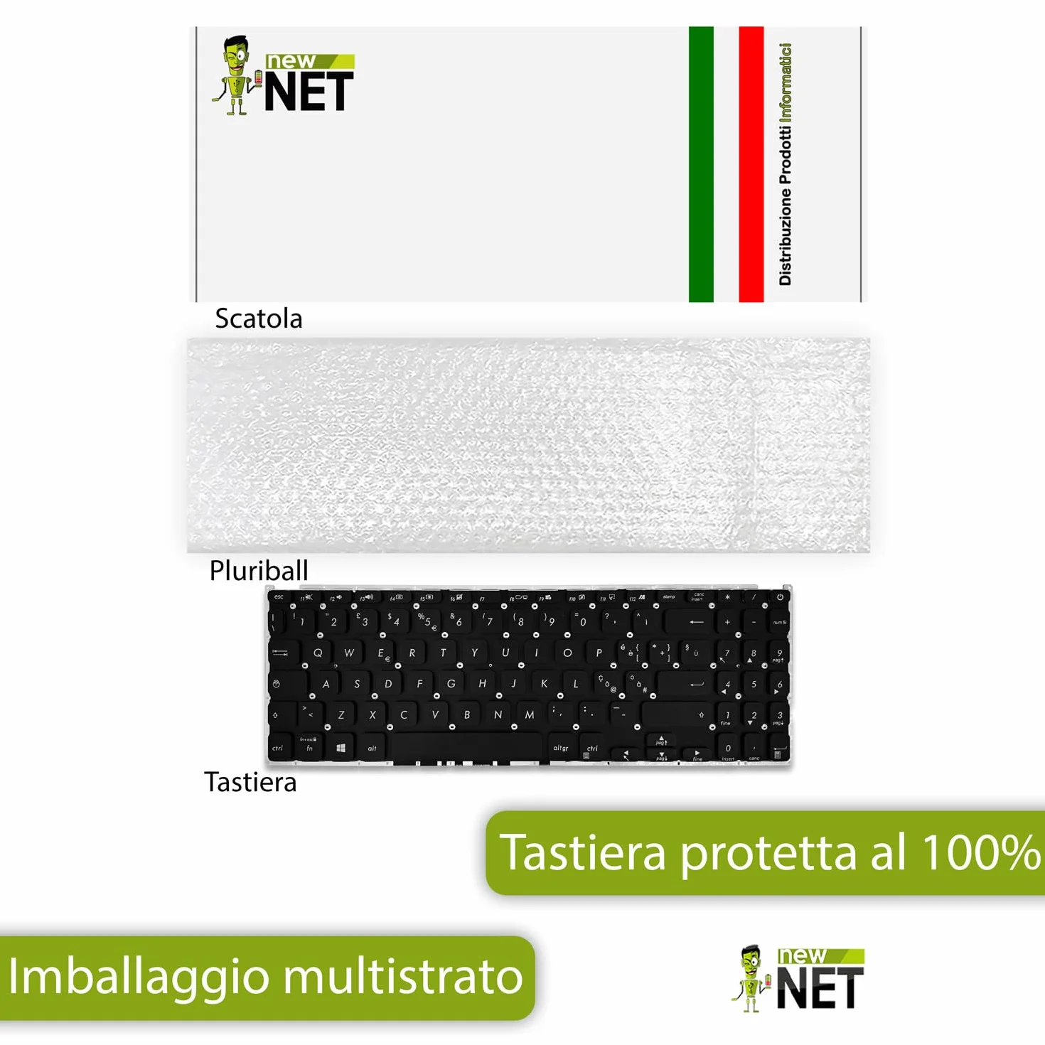 new net - Tastiera compatibile con Notebook ASUS X515JP, X515KA, X515MA, X515MA-BR037T, X515MA-EJ490T, X515MANS, X515UA [Senza frame - colore tasti Nero - Layout ITA]