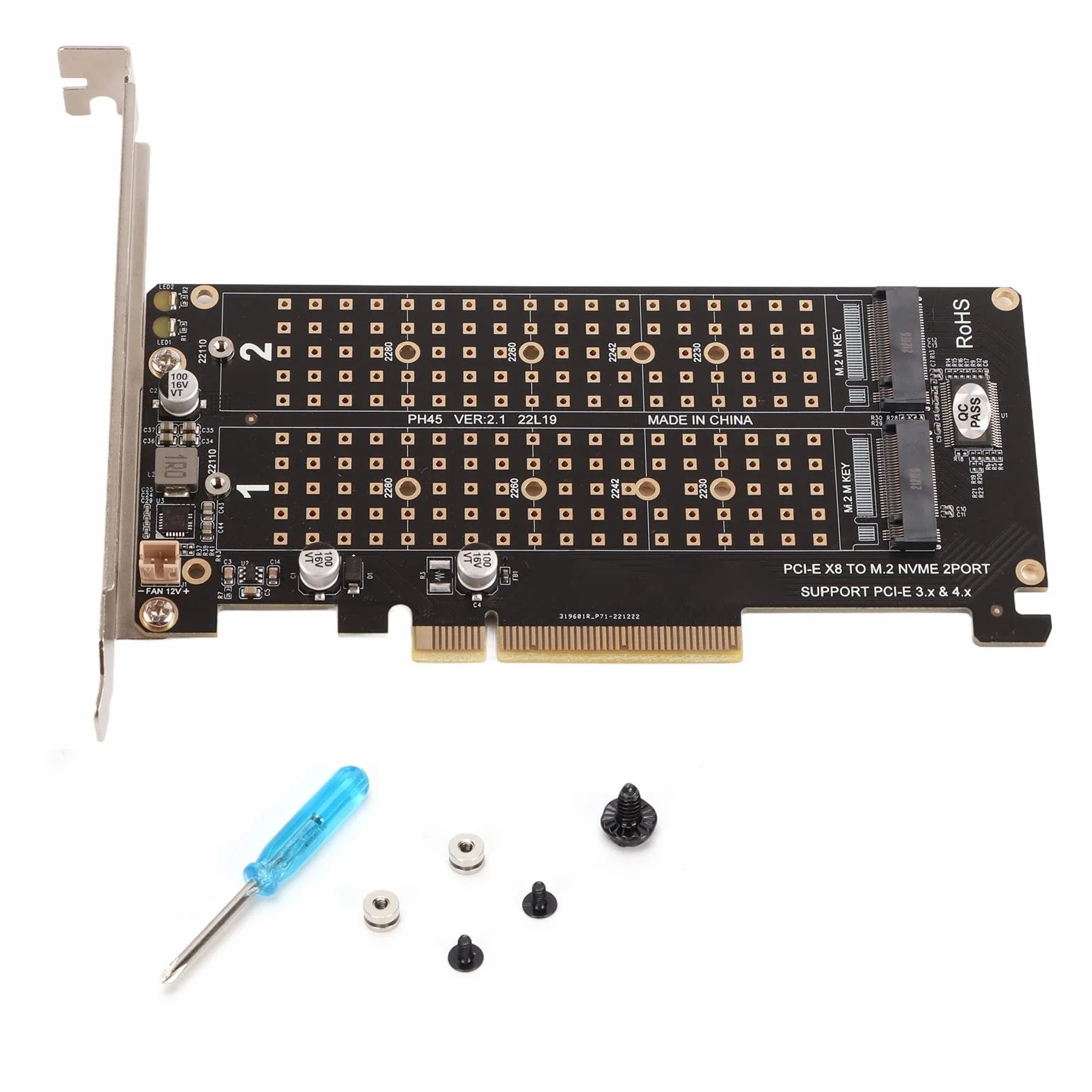 Topiky Scheda Adattatore Dual M 2 NVMe SSD a PCIE X8 M Key, Scheda di Espansione del Convertitore del Convertitore del Disco Rigido della Scheda Array di Divisione del Segnale, Scheda
