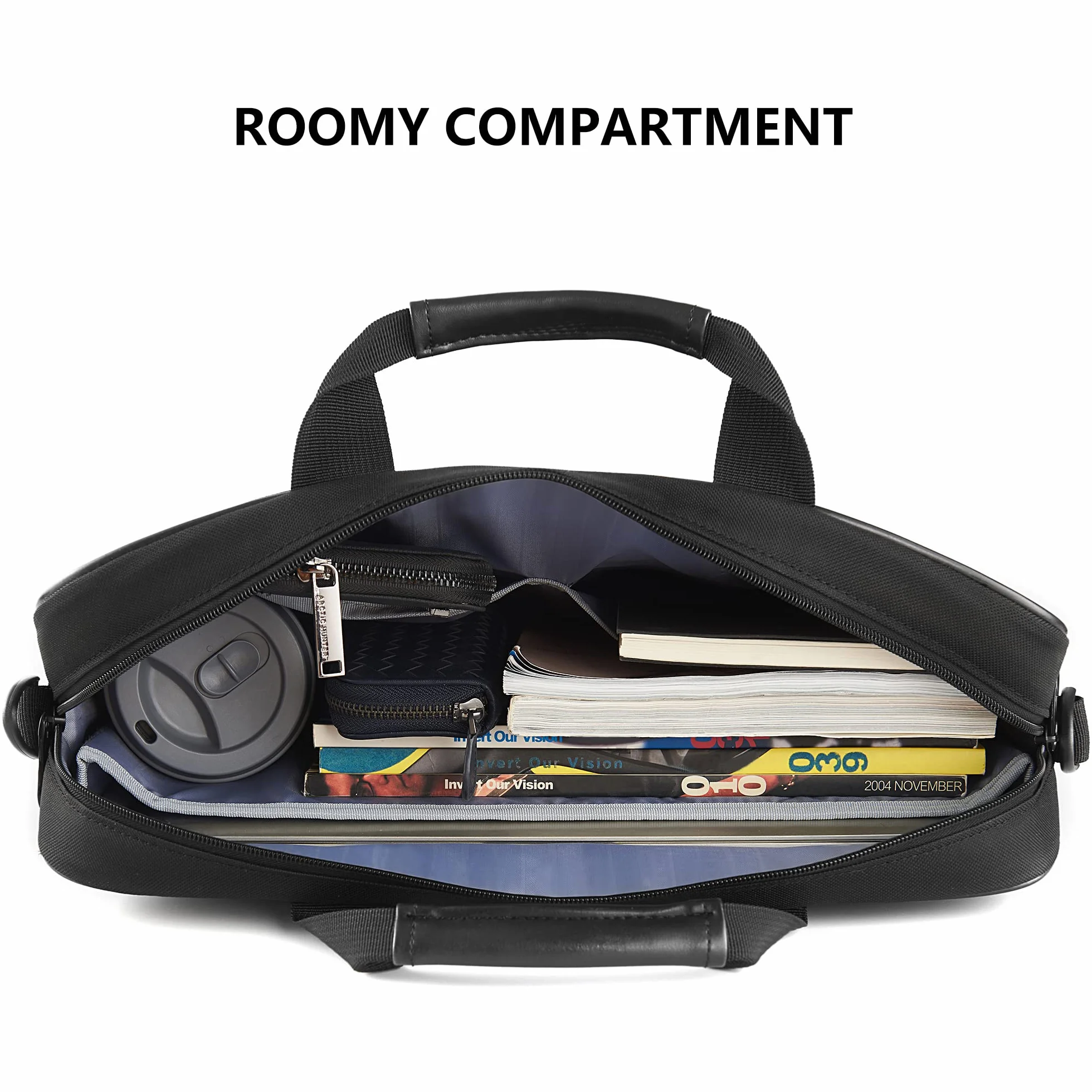 KROSER Borsa del Portatile 15,6 Pollici Ventiquattrore Borsa a Tracolla per Laptop Idrorepellente Borsa da Ufficio Urbana Leggera Borsa per il Trasporto di Affari per Uomo/Donna-Nero