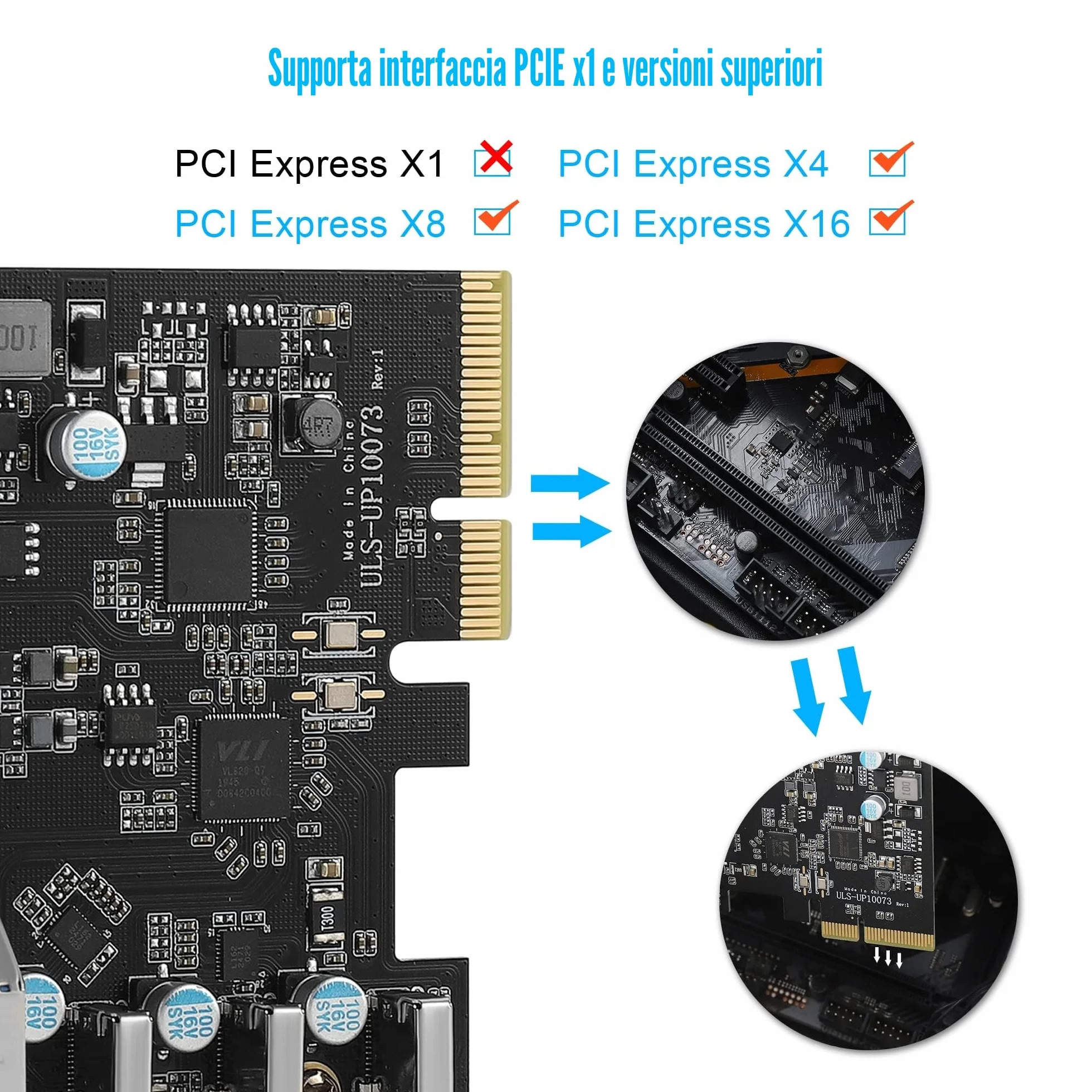 PCIe a Scheda di espansione USB 3.2 Gen 2 a 7 Porte (4 Type A + 3 Type C), 10 Gbps Scheda USB PCI Express PC Desktop Windows