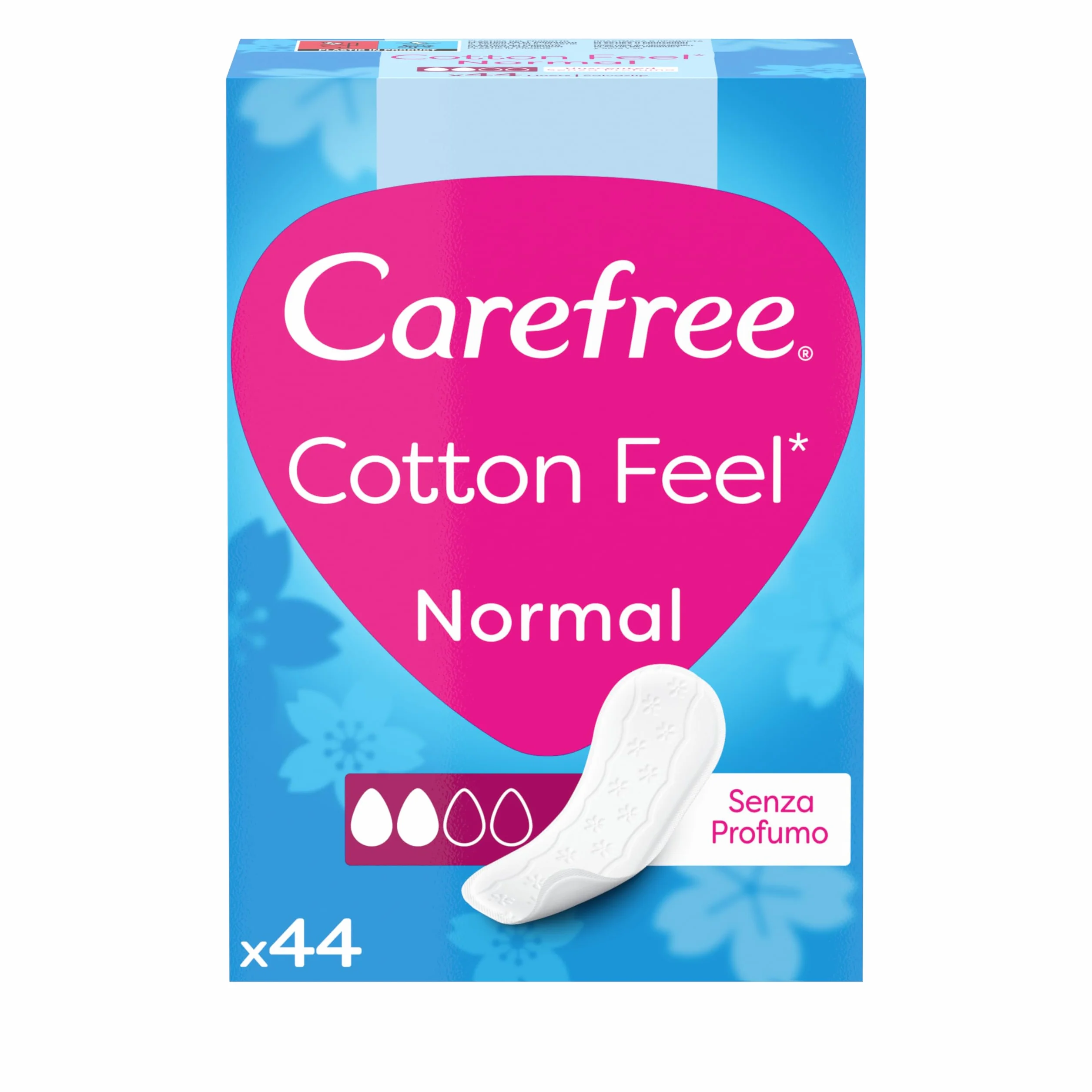 Carefree Salvaslip Cotton Feel Normal Senza Profumo, Salva slip donna 100% traspiranti, 44 sztuk