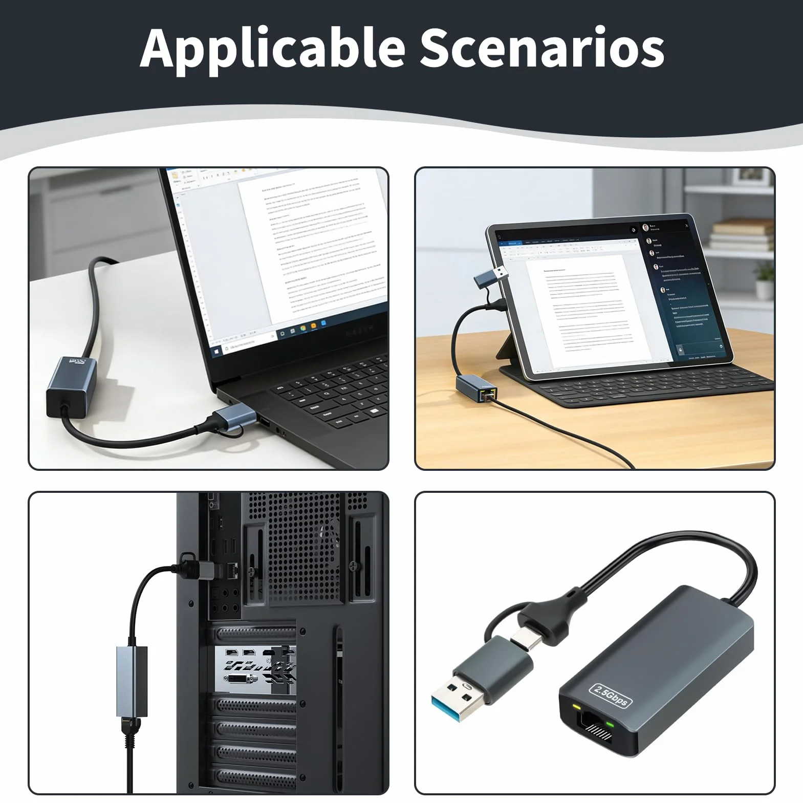 Adattatore USB Ethernet 2.5G, adattatore di rete USB-C e USB-A 2 in 1 a RJ45, Plug & Play, compatibile con Windows, macOS, Linux, iPad Pro, iPhone 15/16, Surface, XPS, connessione rapida e stabile