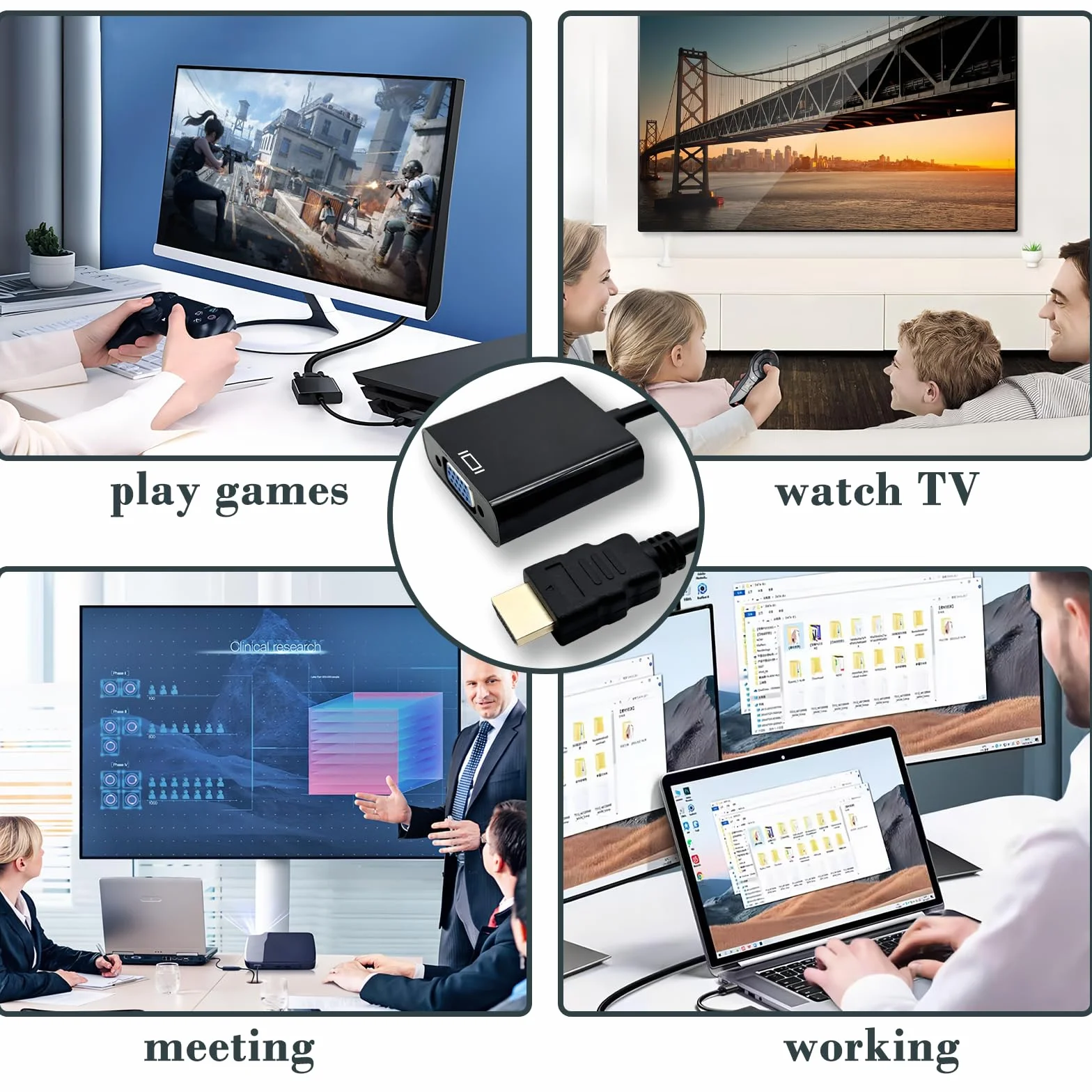 Adattatore HDMI a VGA, Unidirezionale HDMI Computer a VGA Monitor, Placcato in Oro per PC Computer, Desktop, Laptop,PC, TVbox, Xbox, PS3, PS4